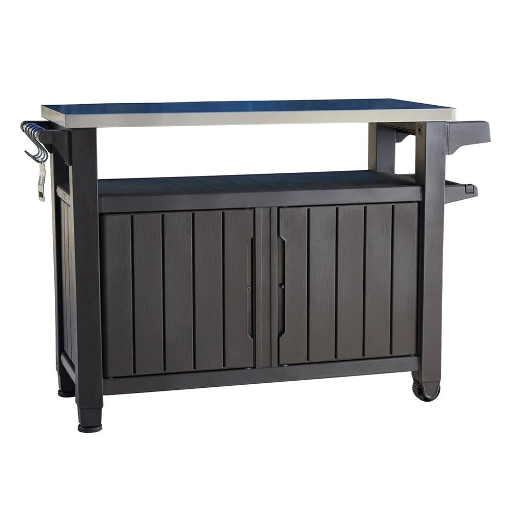 KETER® Grilltisch UNITY Arbeitsplatte aus Edelstahl, 2-türig inkl. Transportrollen