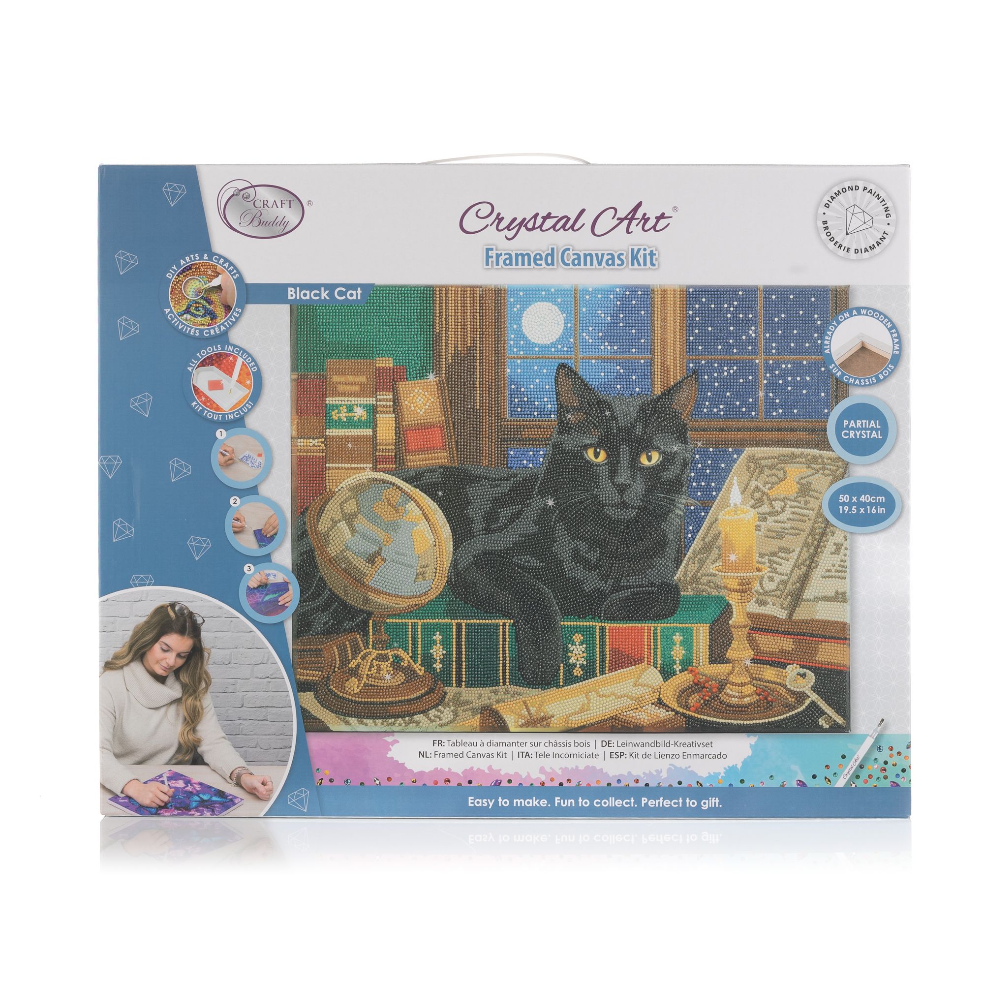CRAFT BUDDY™ Diamond Painting Bild 40x50cm schwarze Katze 5tlg.