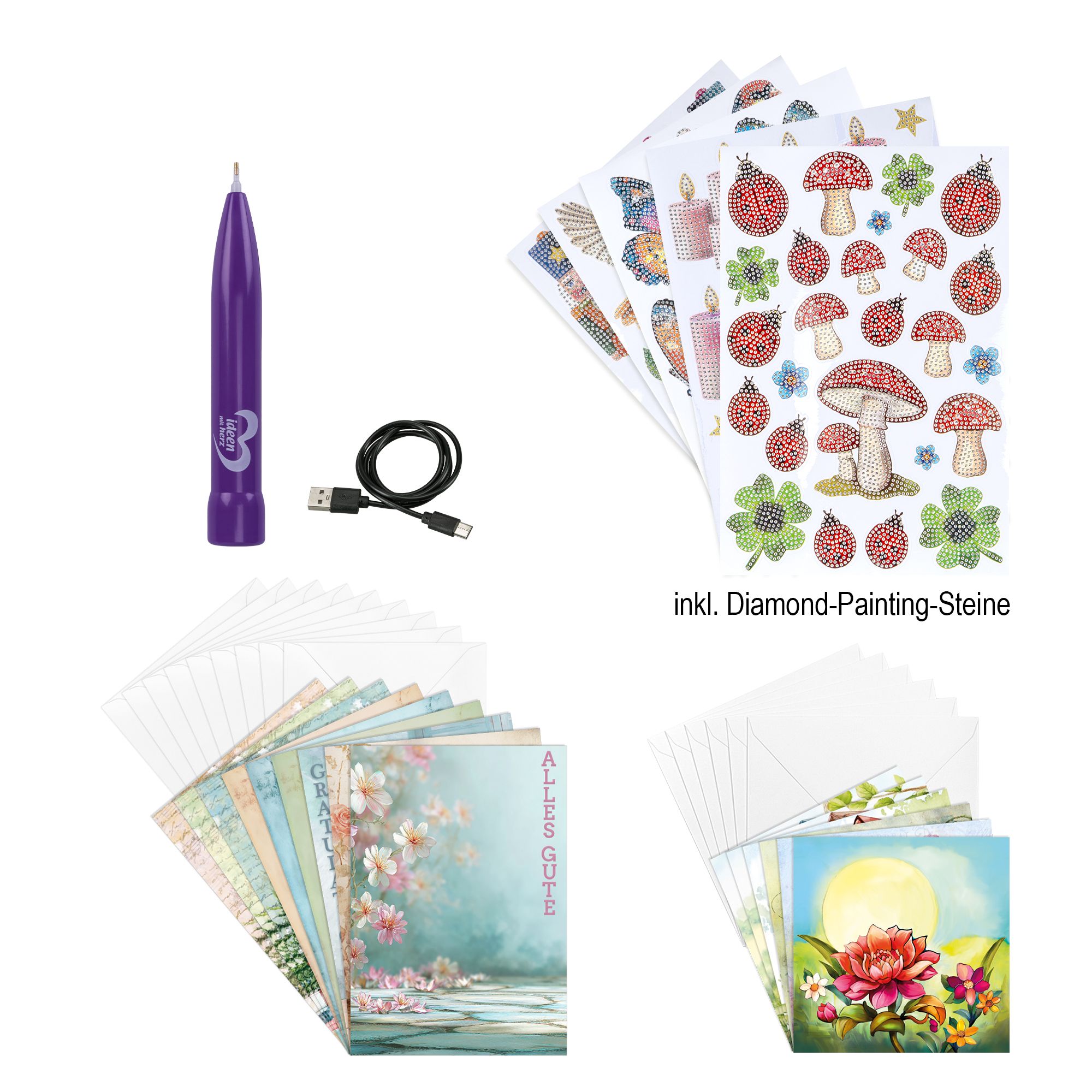 KARIN JITTENMEIER Diamond Painting E-Painter kabellos inkl. DP Stickerbogen & Grußkarten, 42tlg.