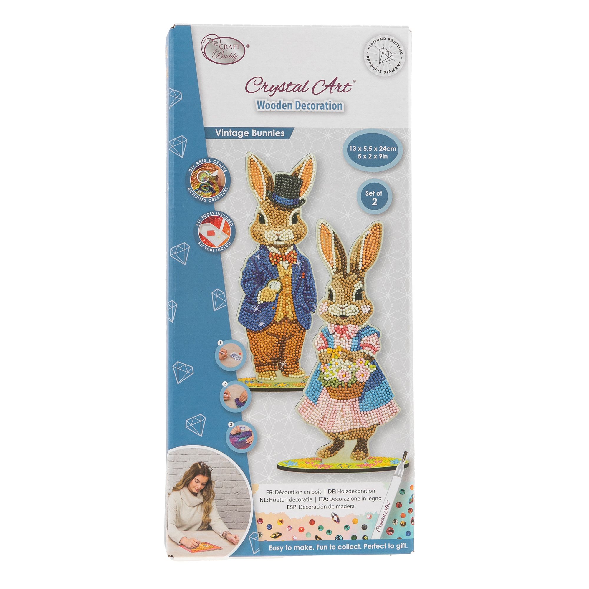 CRAFT BUDDY™ Diamond Painting-Set Hasen ca. 24x8cm 7tlg.