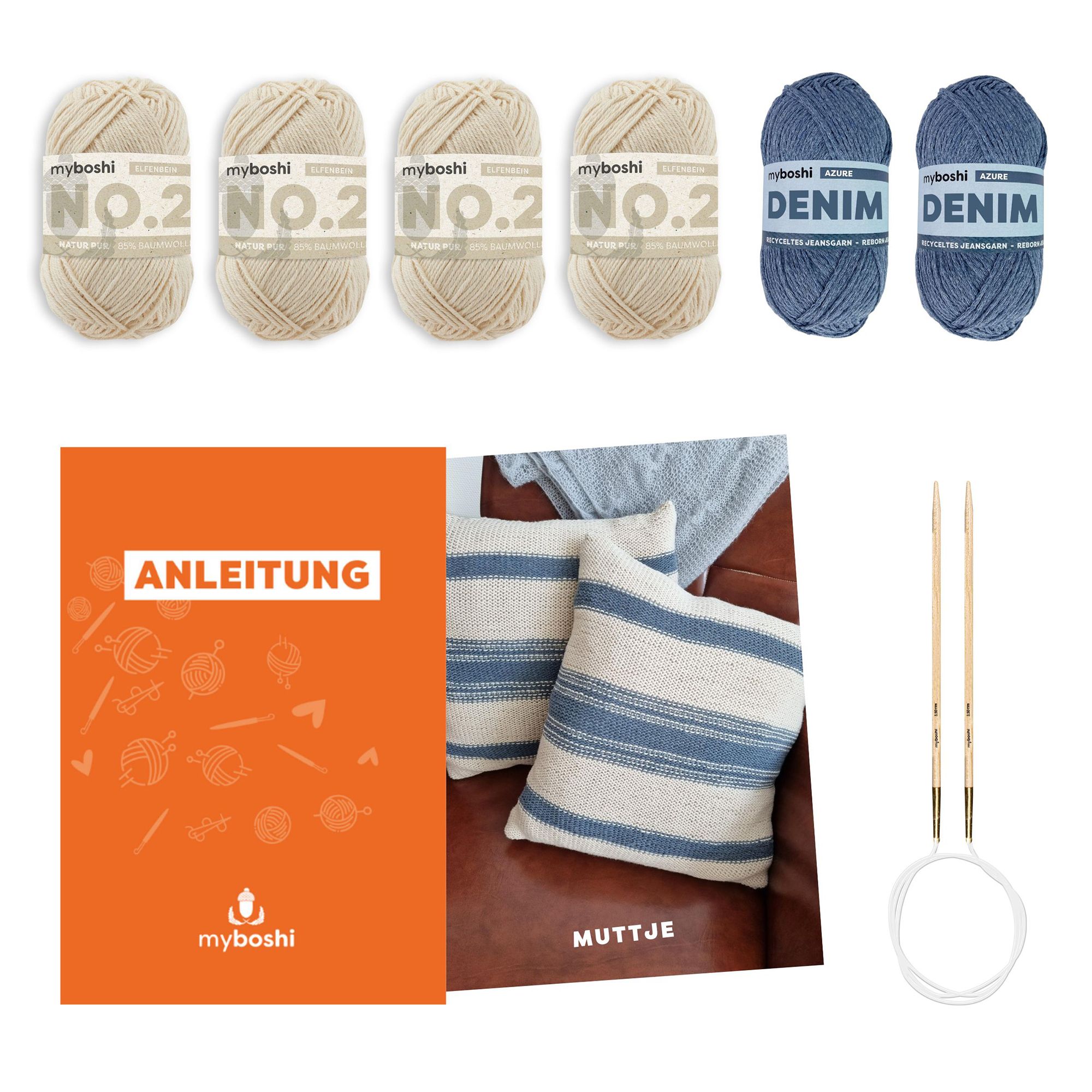 myboshi Strick-Set Kissenhüllen Muttje 2er-Set, 7tlg.