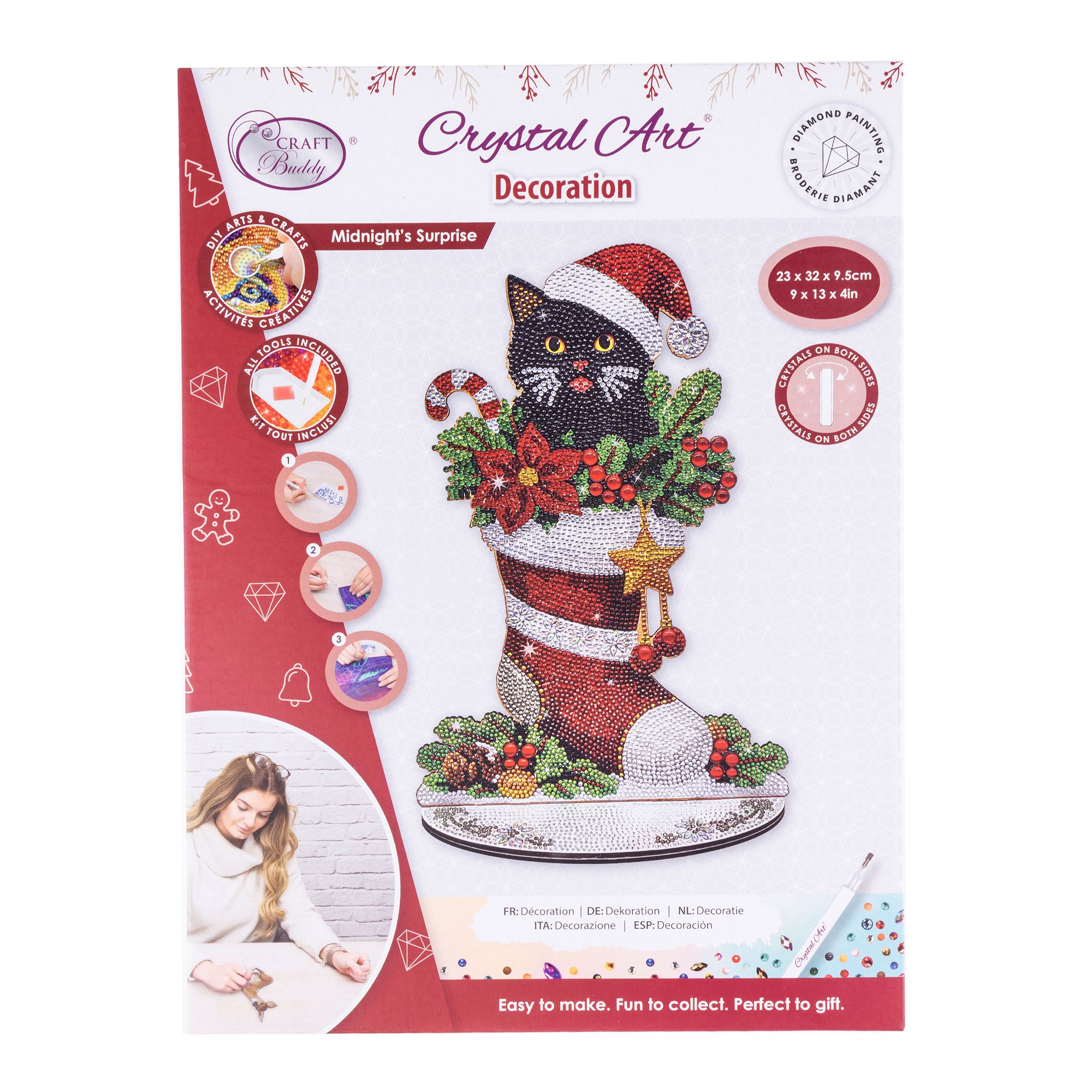 CRAFT BUDDY™ Diamond Painting Katze im Weihnachts- strumpf ca.23x35x10cm 5tlg.