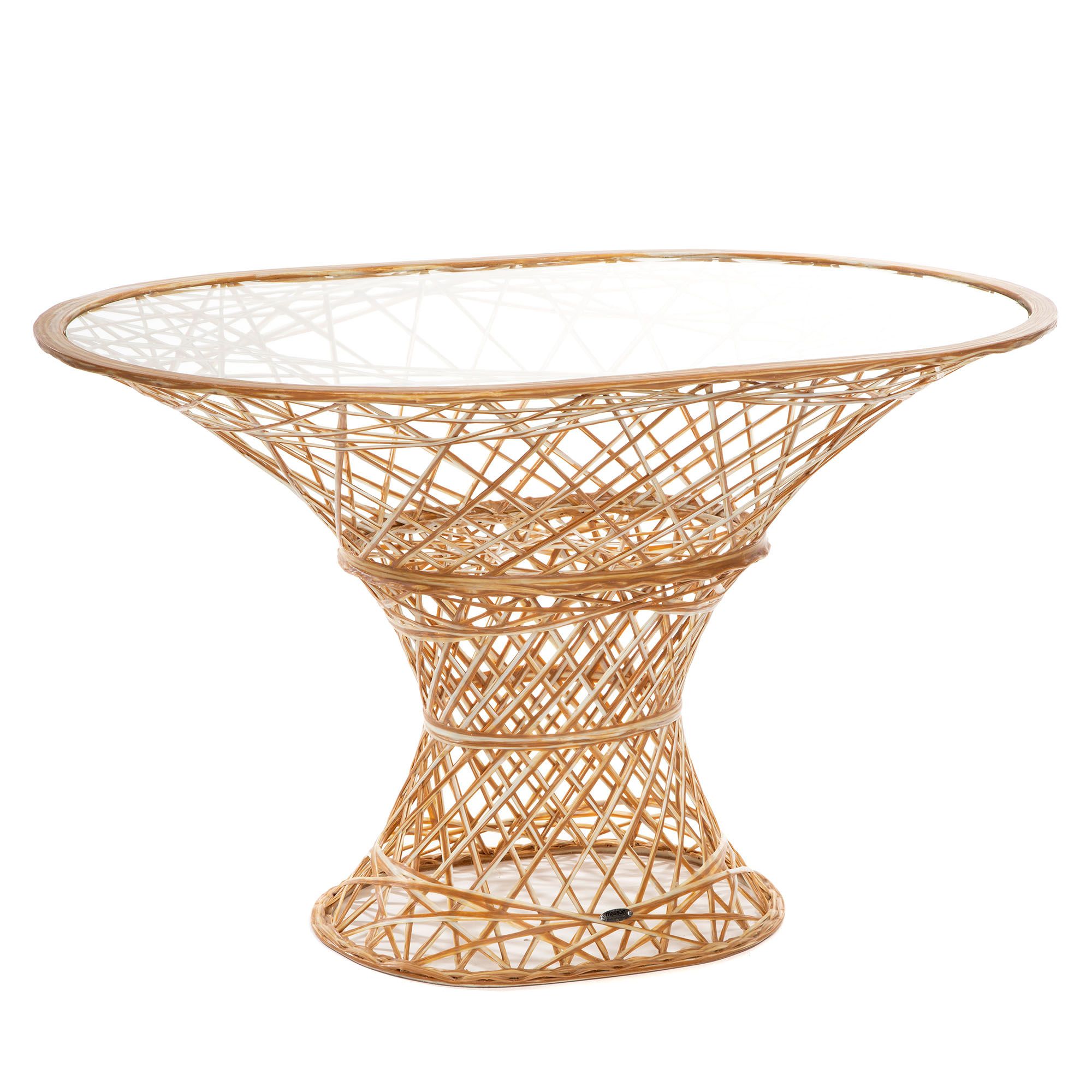 MASSON® Fiberglasmöbel ovaler Tisch inkl. Glasplatte 73x80x120cm