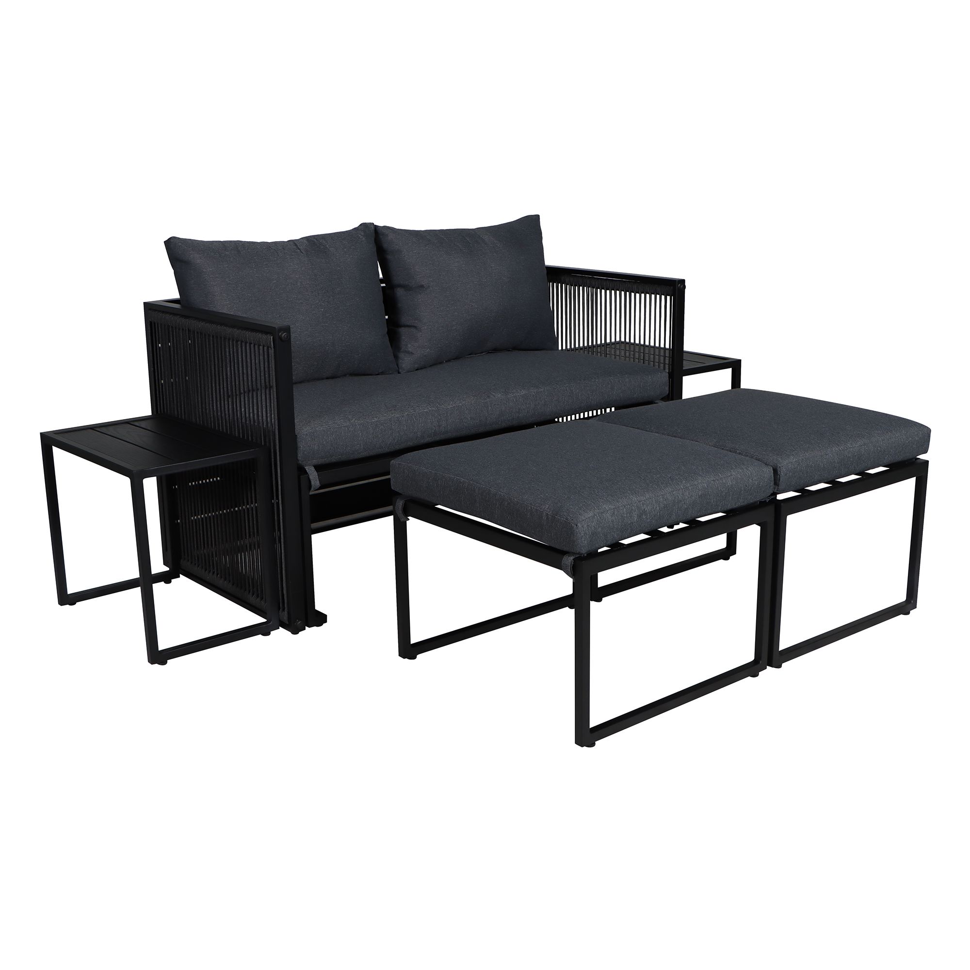 GREEN LOUNGE Multifunktions-Set Gartenlounge oder Essgruppe 6-teilig inkl. Polstern