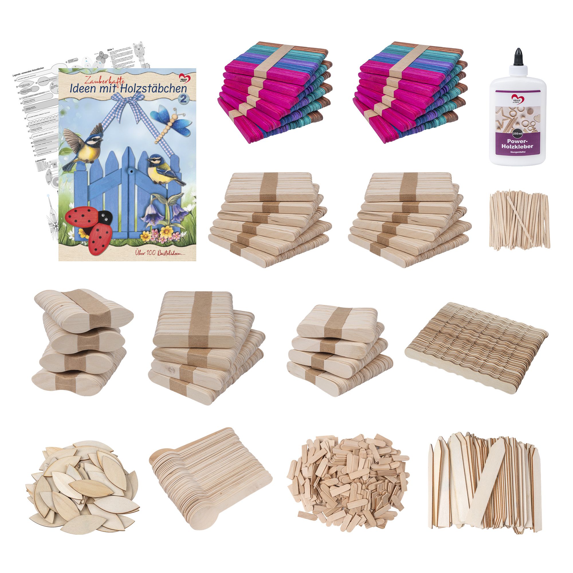 KARIN JITTENMEIER Kreativ-Set Holzstäbchen & Ideenheft 13tlg.