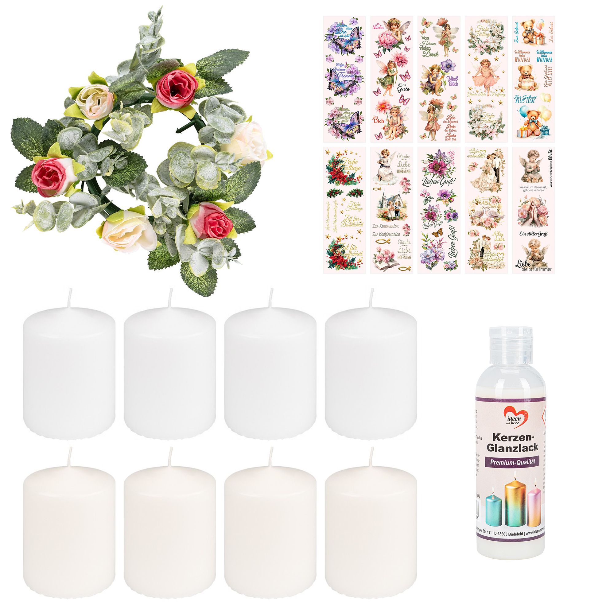 KARIN JITTENMEIER Kerzenkunst-Set Aqua Transfers & Kerzen Glanzlack 20tlg.
