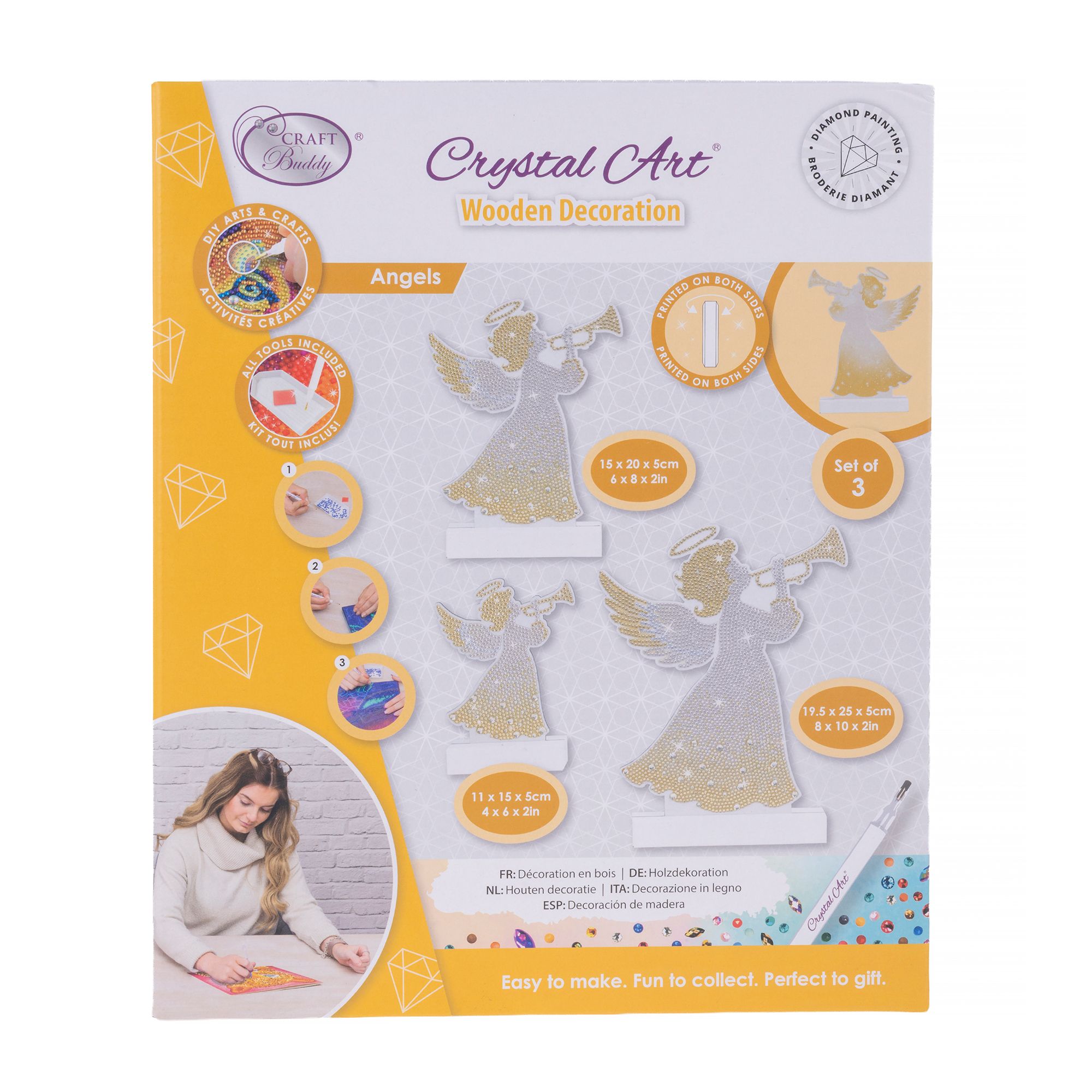 CRAFT BUDDY™ Diamond Painting 3 Engel ca. 15cm, 20cm & 25cm, 7tlg