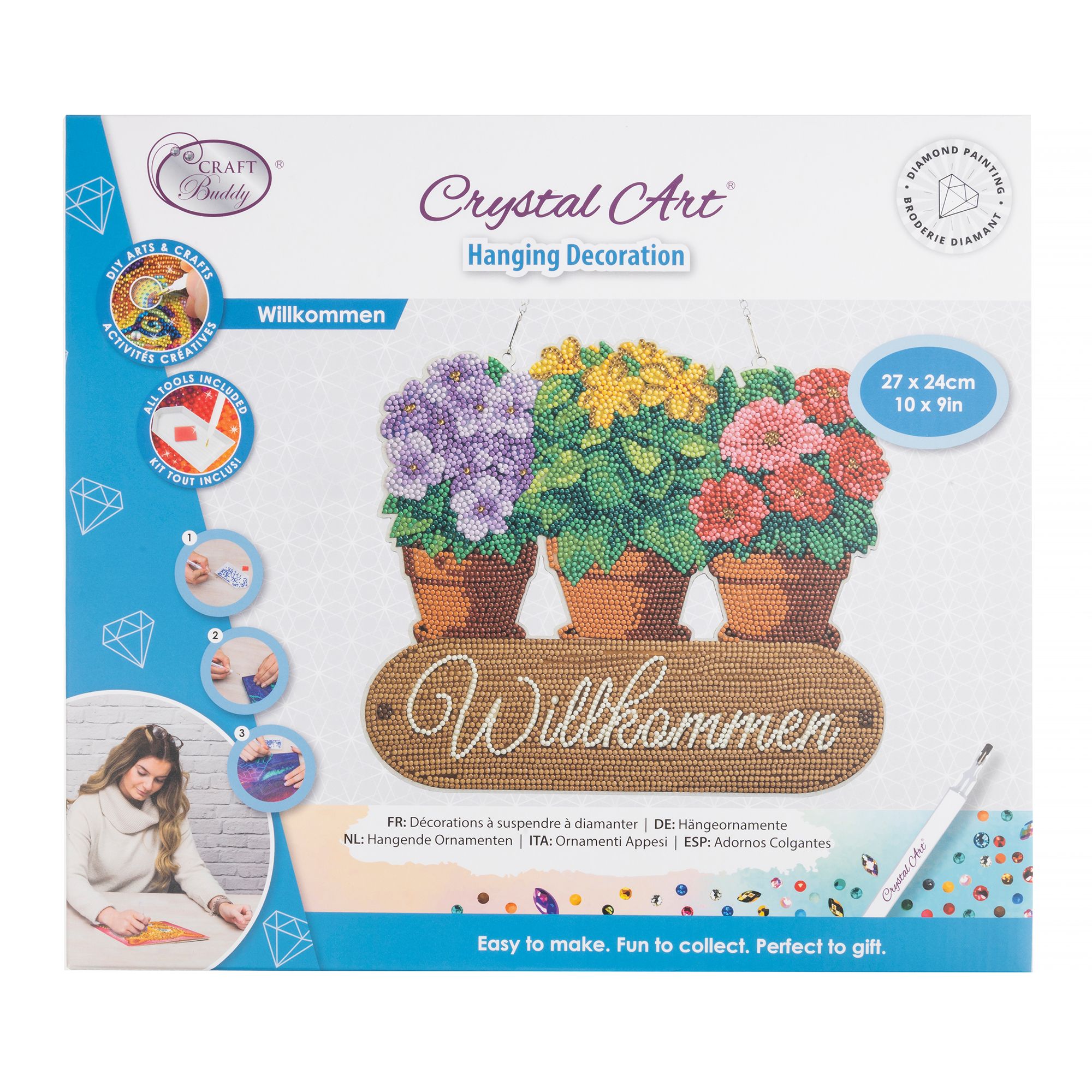 CRAFT BUDDY™ Diamond Painting-Set Holzschild Willkommen ca. 24x28cm, 7tlg.