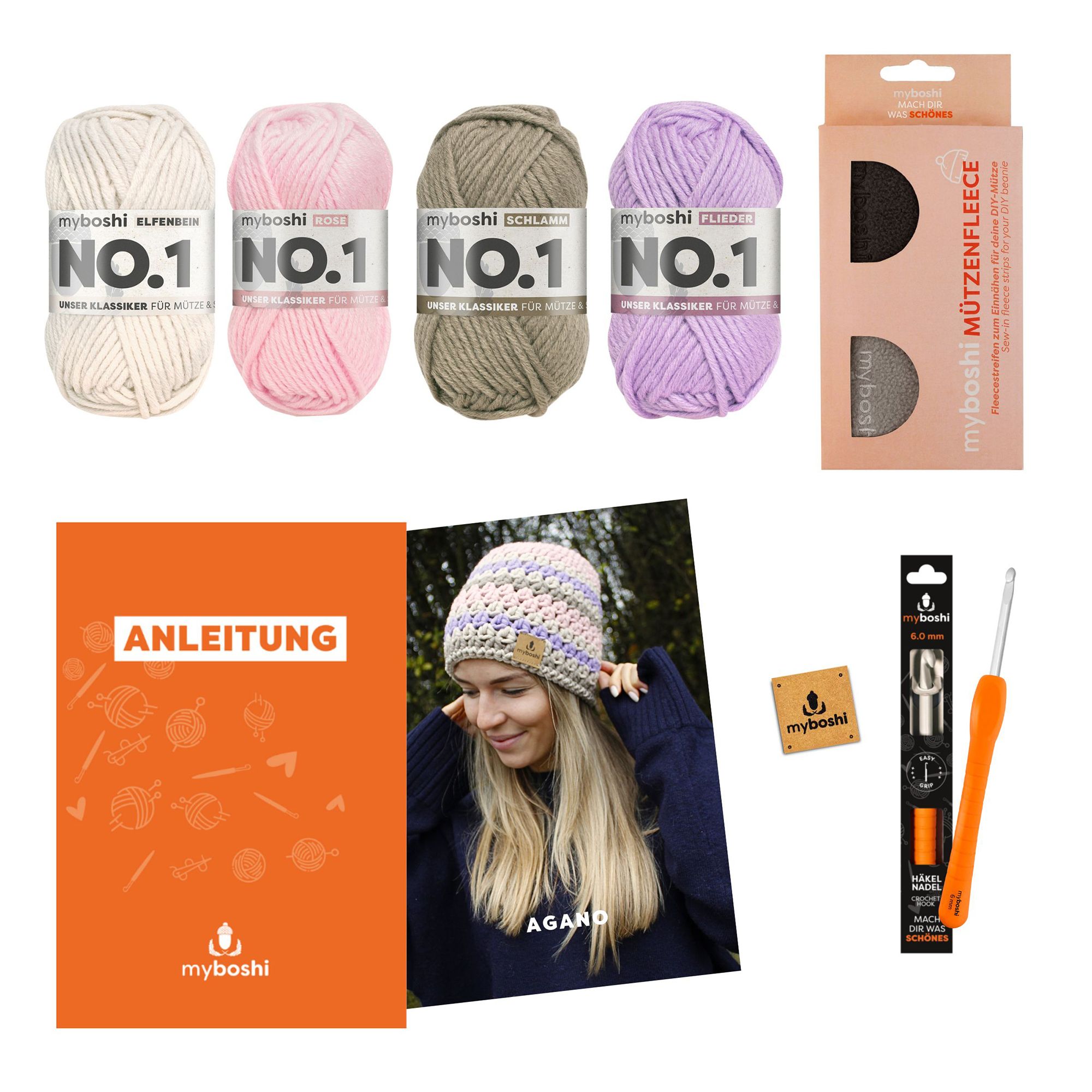 myboshi Häkel-Set Mütze Agano inkl. Nadel & Wolle 6tlg.