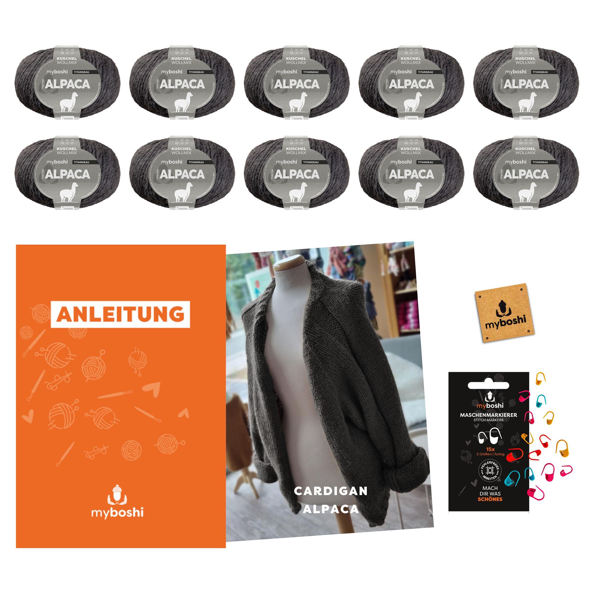 myboshi Strick-Set Cardigan Alpaca inkl. Label 12tlg.
