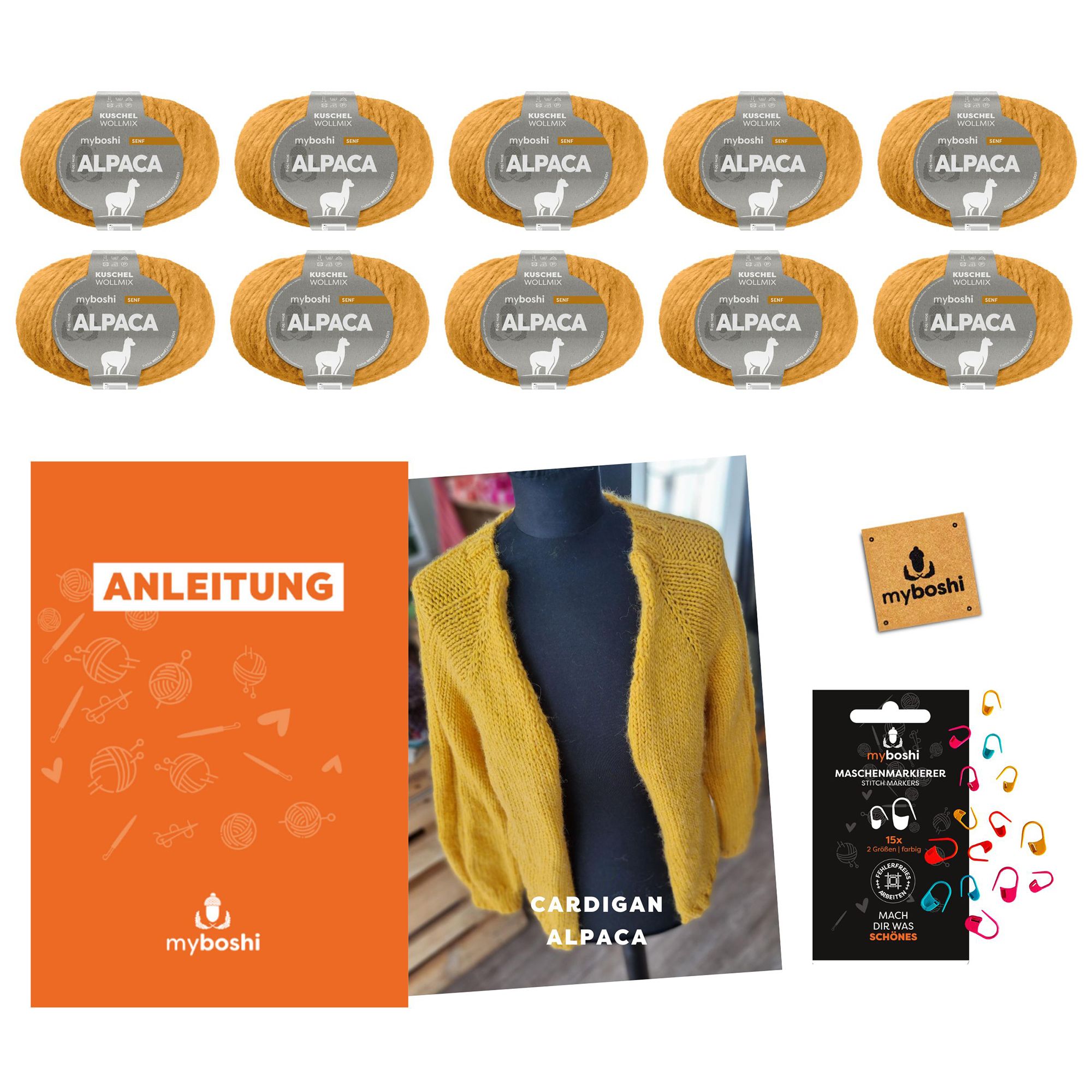 myboshi Strick-Set Cardigan Alpaca inkl. Label 12tlg.