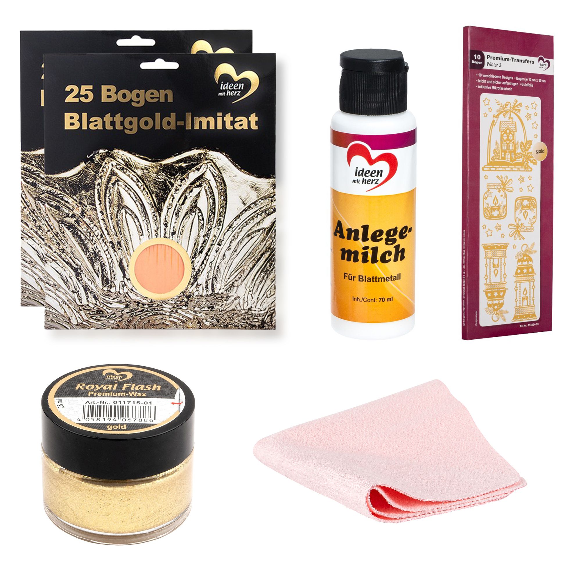 KARIN JITTENMEIER Kreativ-Set Blattgold, Anlege- milch & Premium Transfers, 15tlg.