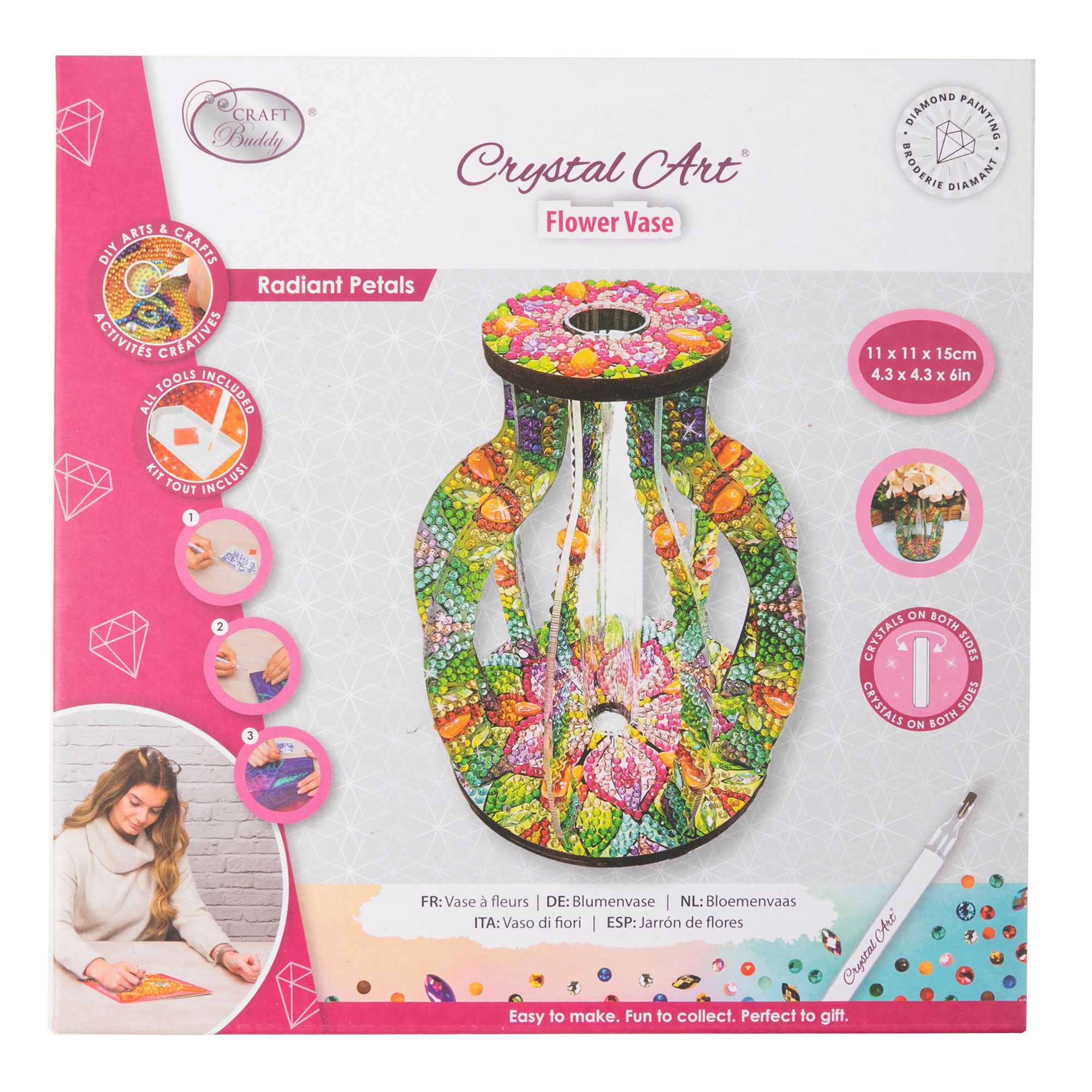 CRAFT BUDDY™ Diamond Painting-Set Blumenvase mit Reagenzglas 7tlg.