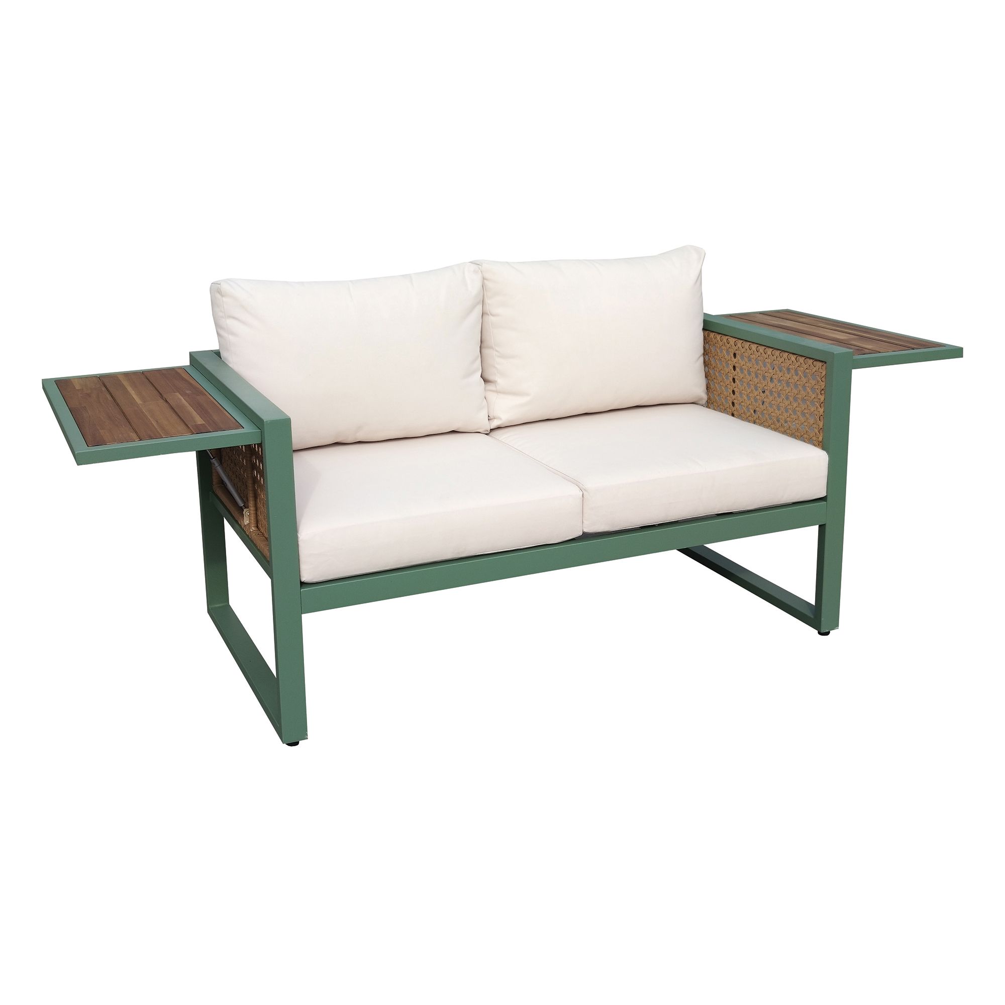 GREEN LOUNGE Alu-Gartenbank mit 2 ausklappbaren seitlichen Tischen, inkl Polster, B 130cm