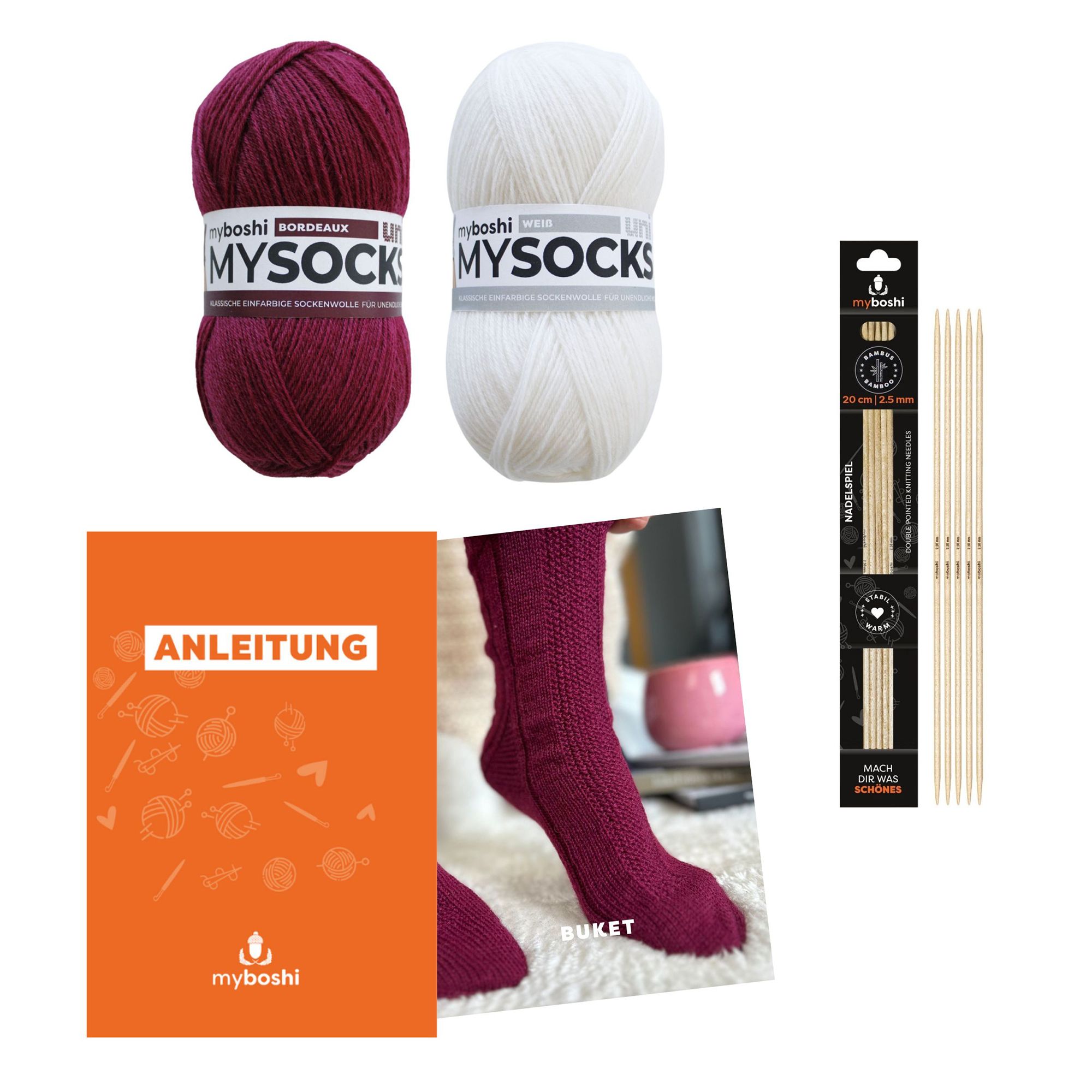 myboshi Strick-Set Socken Buket inkl. Wolle & Nadel 2 Paar, 3tlg.