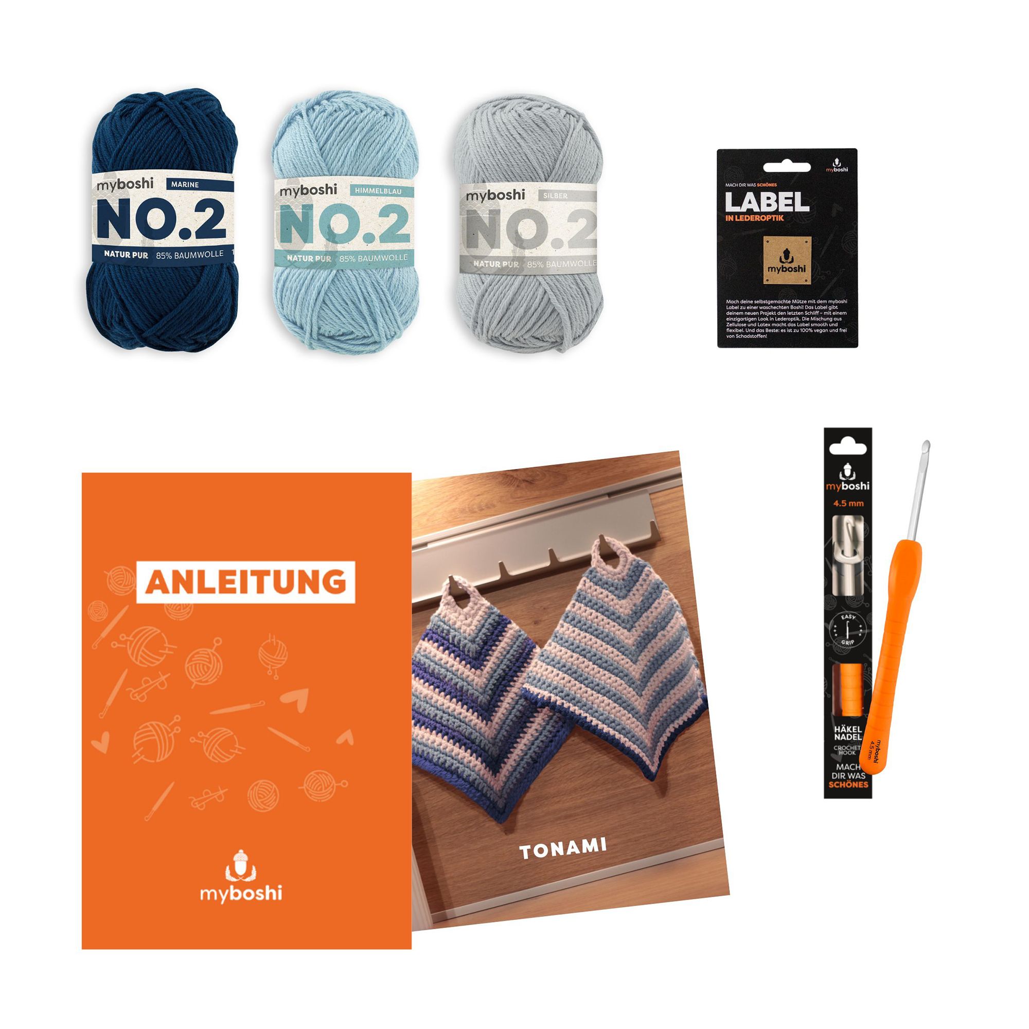 myboshi Häkel-Set Topflappen Tonami inkl. Nadel & Wolle 6tlg.