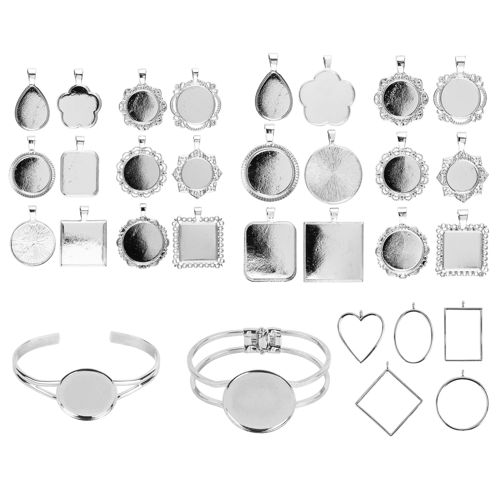 60-teiliges Cabochon-Set – 30 Anhänger-Rohlinge + 30 Glas-Cabochons
