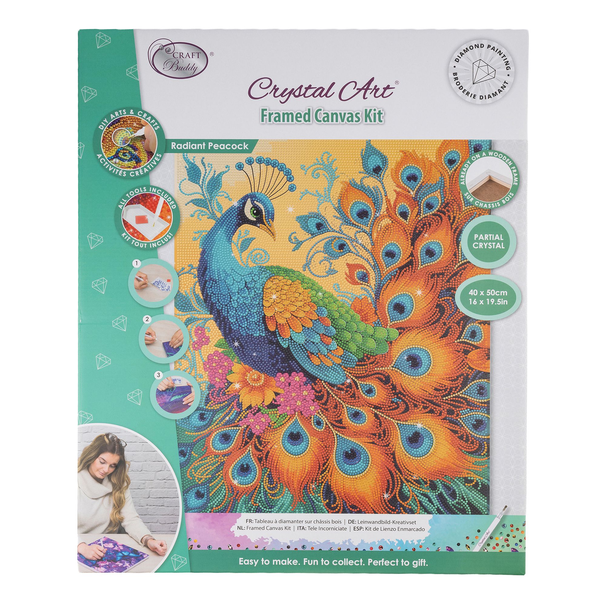 CRAFT BUDDY™ Diamond Painting Bild 40x50cm Pfau 5tlg.