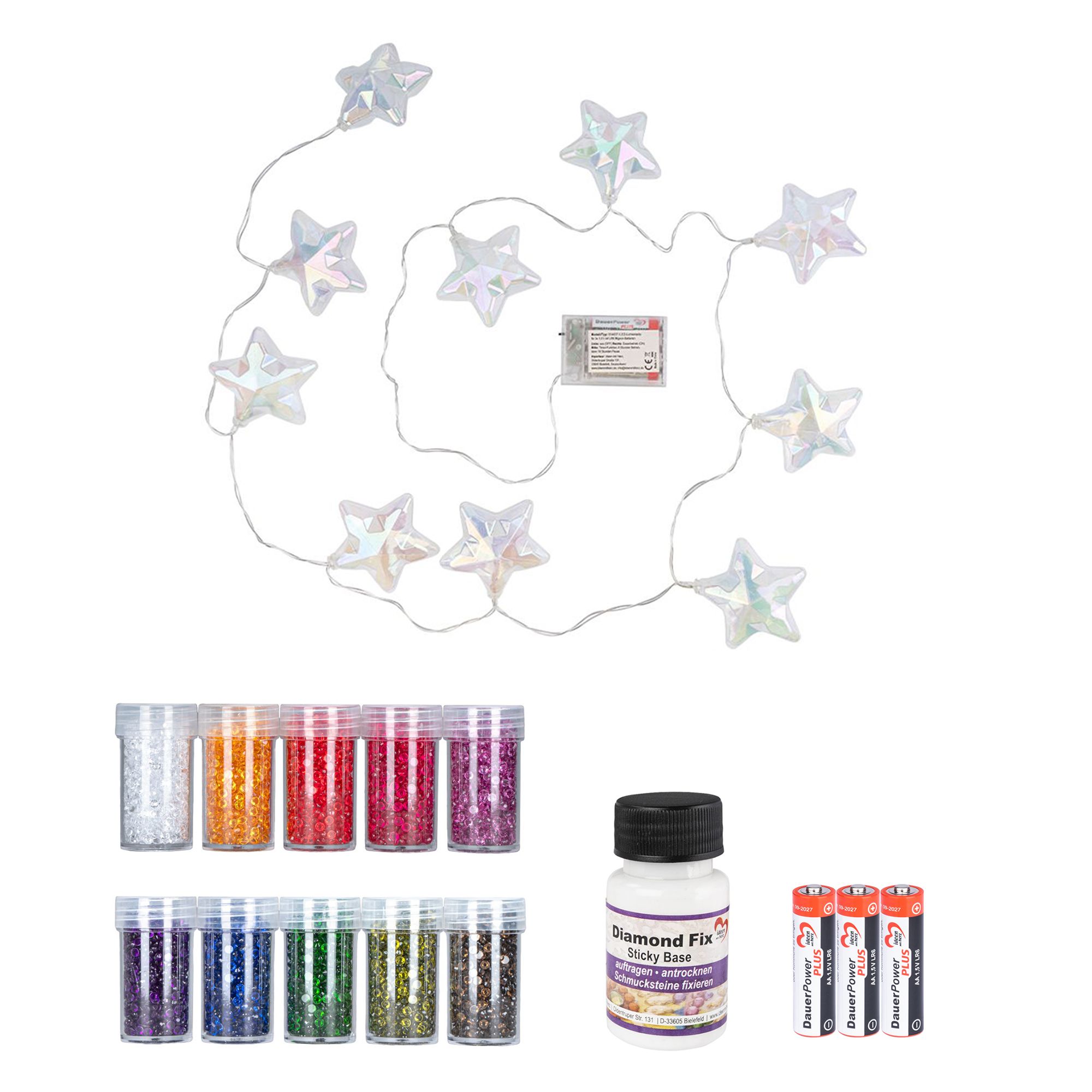 KARIN JITTENMEIER Kreativ-Set LED Lichterkette & Diamond Painting- Steine, 15tlg.