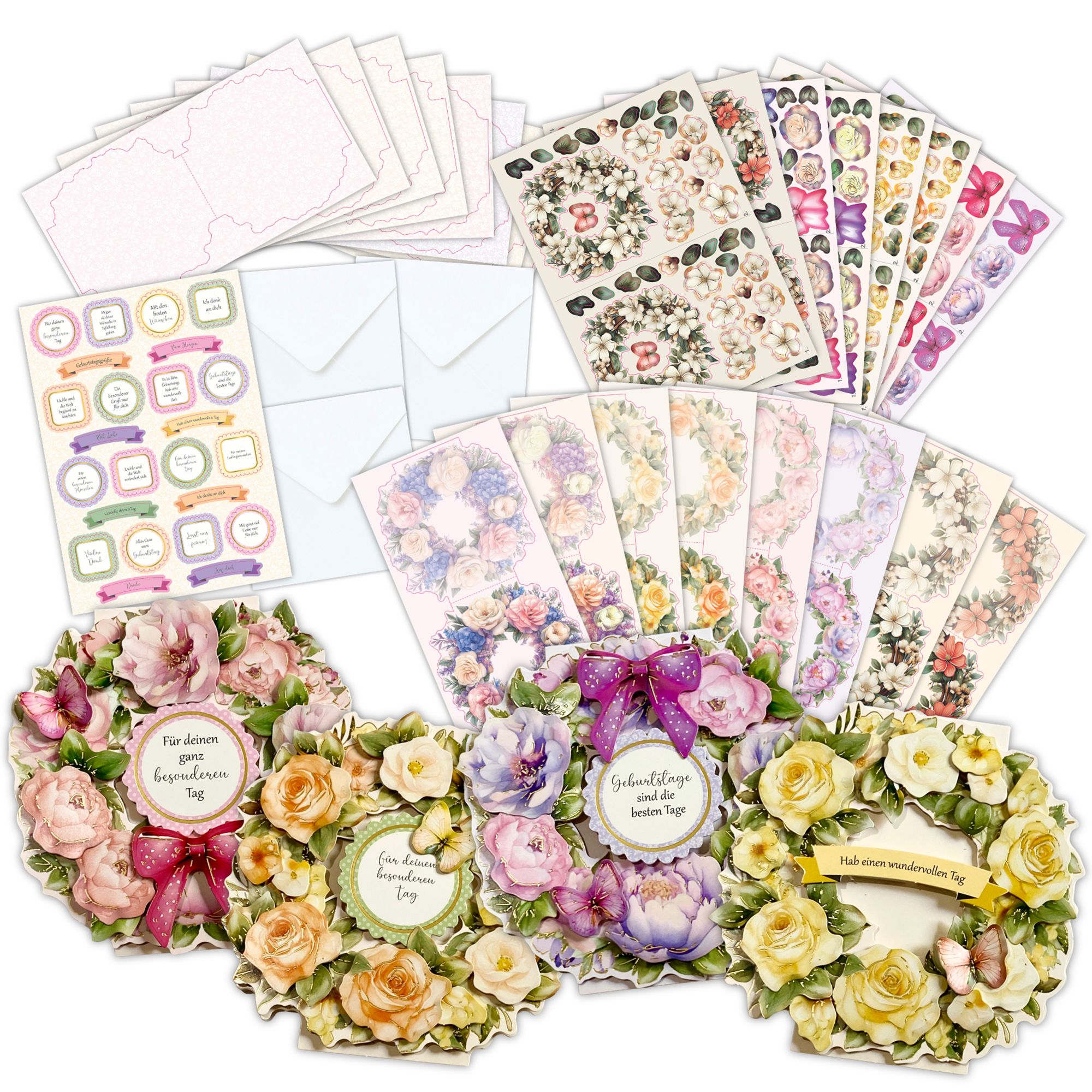 CRAFT BUDDY™ Grußkarten-Set Blumenkranz inkl. Stanzbogen 42tlg.