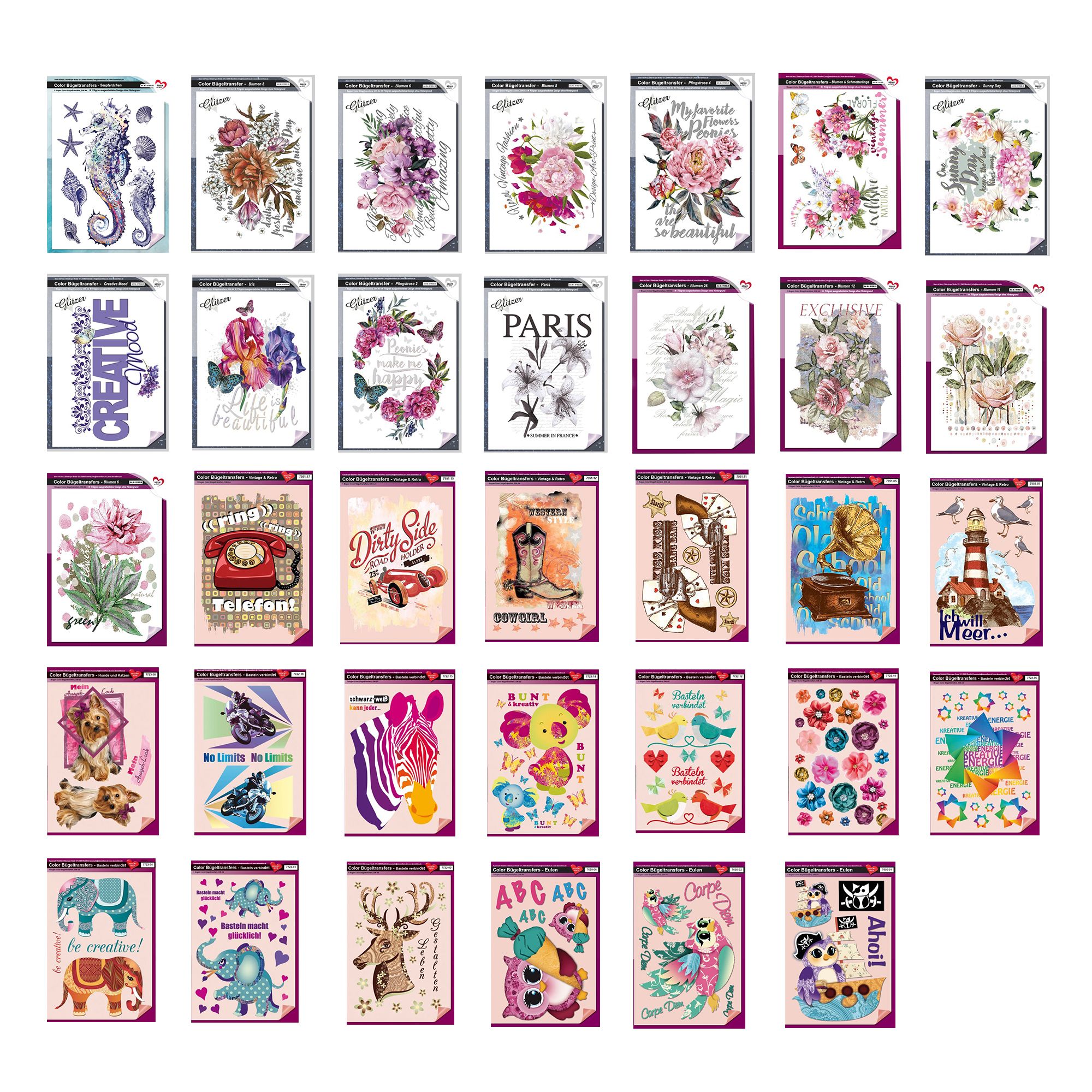 KARIN JITTENMEIER Textildesign-Set Color Bügeltransfers verschiedene Motive 34tlg.