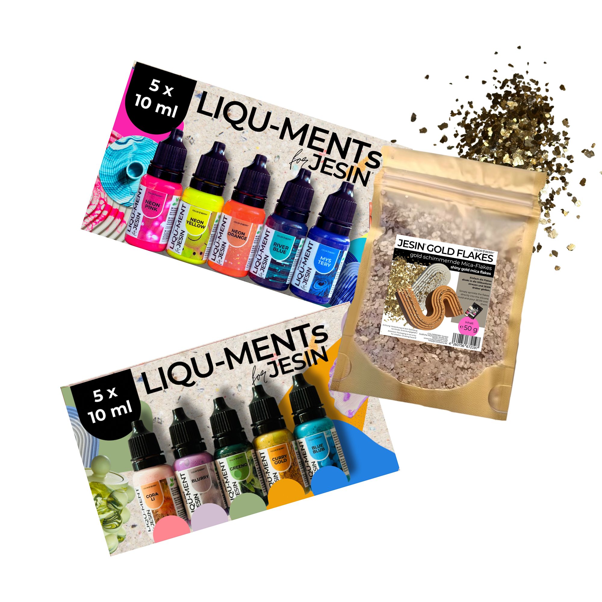 COLORBERRY Kreativfarben-Set LIQU-MENTs versch. Farbtöne & Jesin® Flakes, 11tlg.
