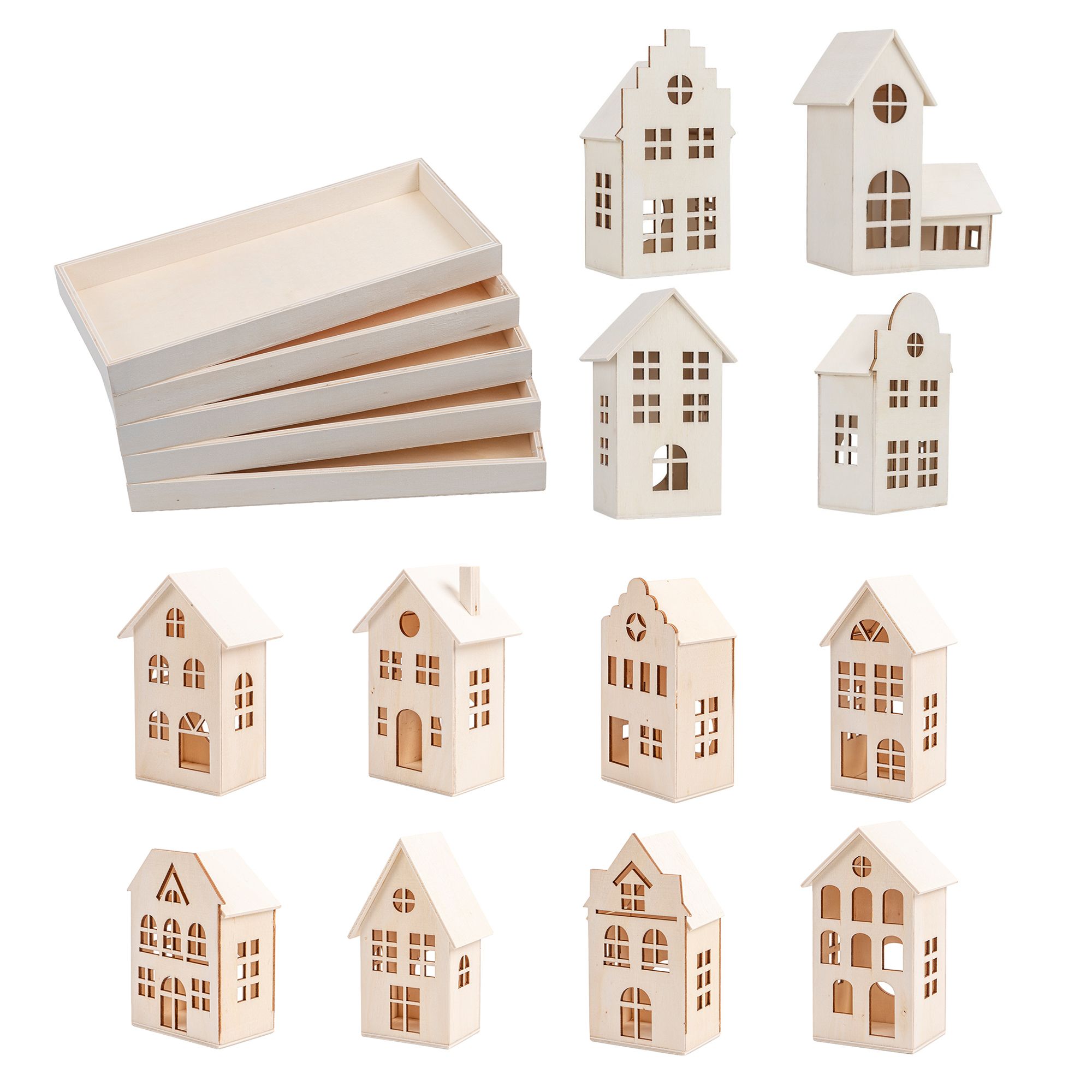 KARIN JITTENMEIER Club Artikel Kreativ-Set Holz Häuser 12tlg.