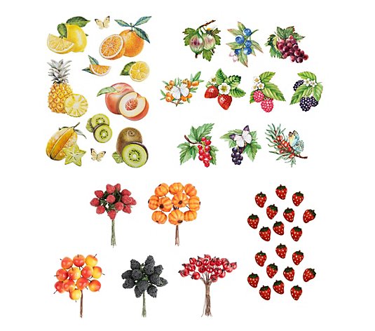 Kreativ-Set zauberhafte Früchte inkl. Dekozweige & Relief-Erdbeeren 40tlg.