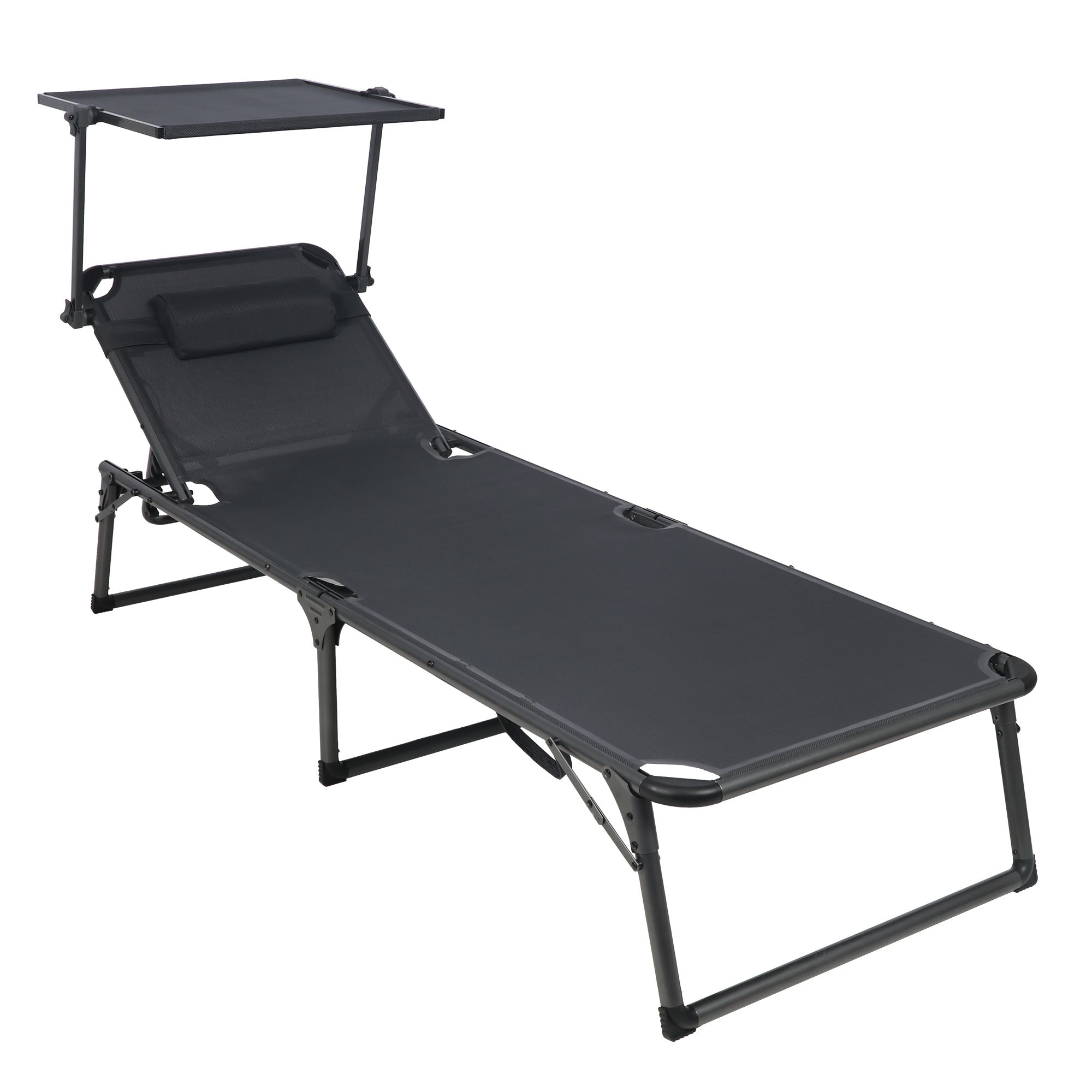 GREEN LOUNGE Gartenliege mit Sonnendach & Nackenkissen klappbar ca. 192x67x32cm