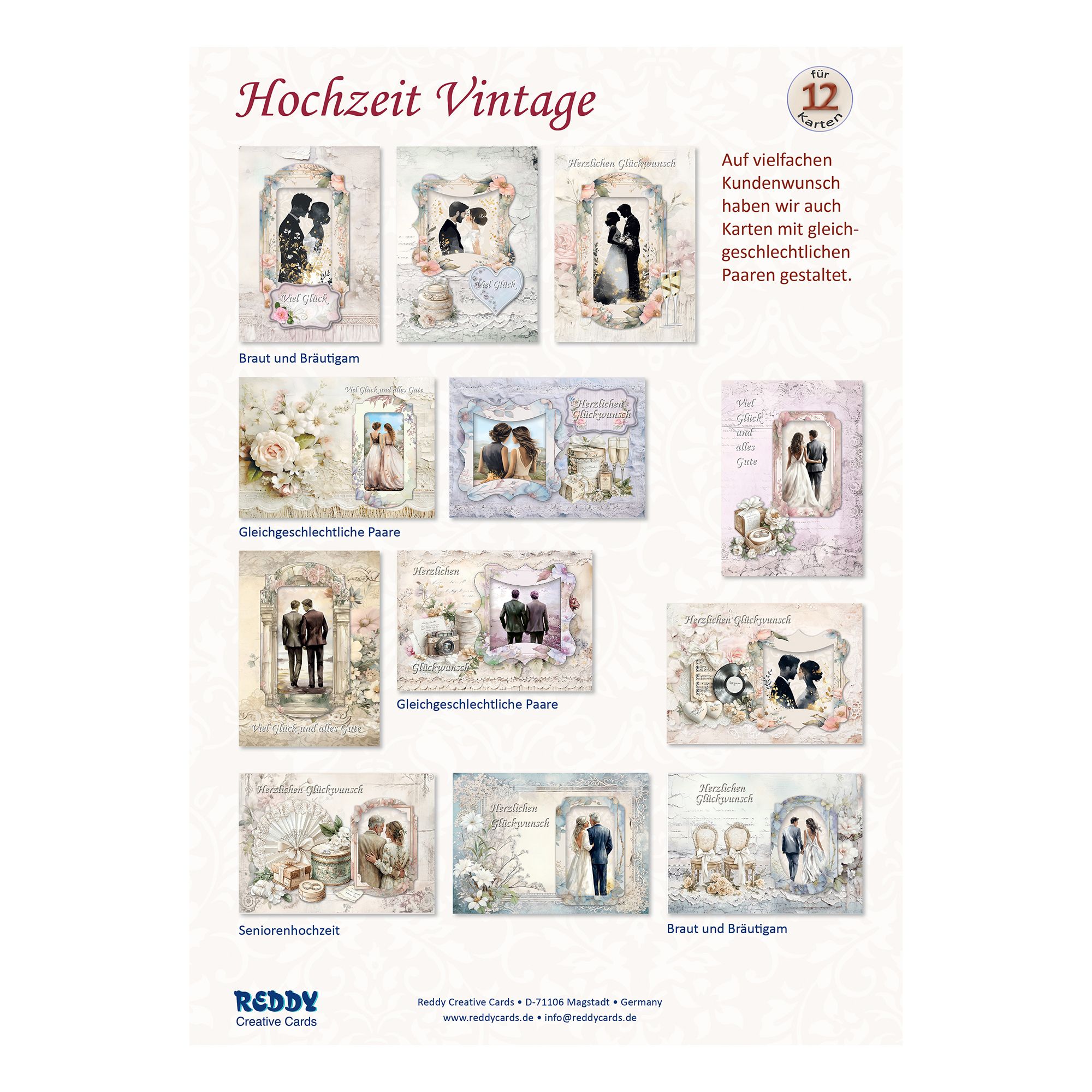 REDDY Grußkarten-Set Vintage Hochzeit & Verlobung 41tlg.