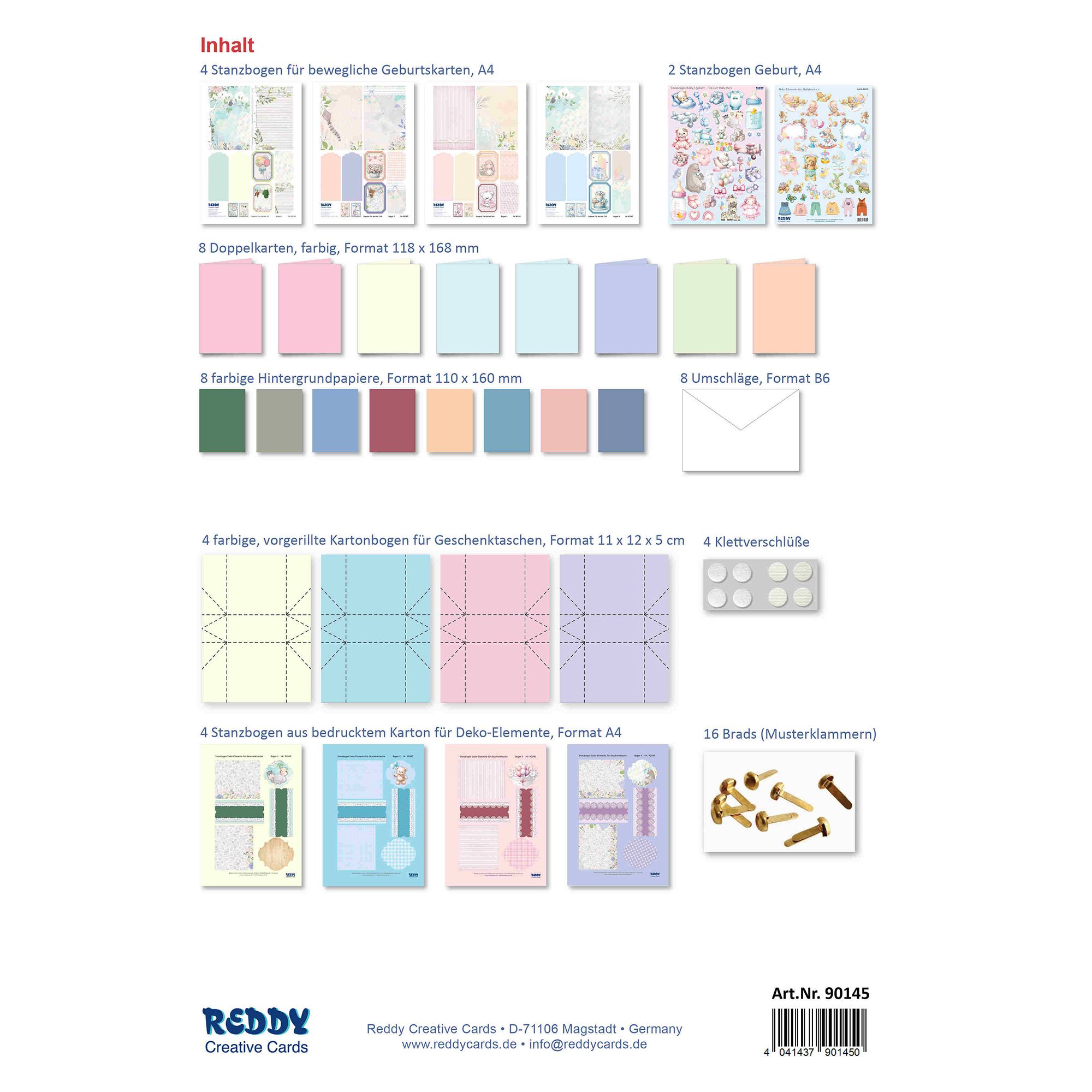 REDDY Grußkarten-Set Geburt inkl. Stanzbogen 54tlg.