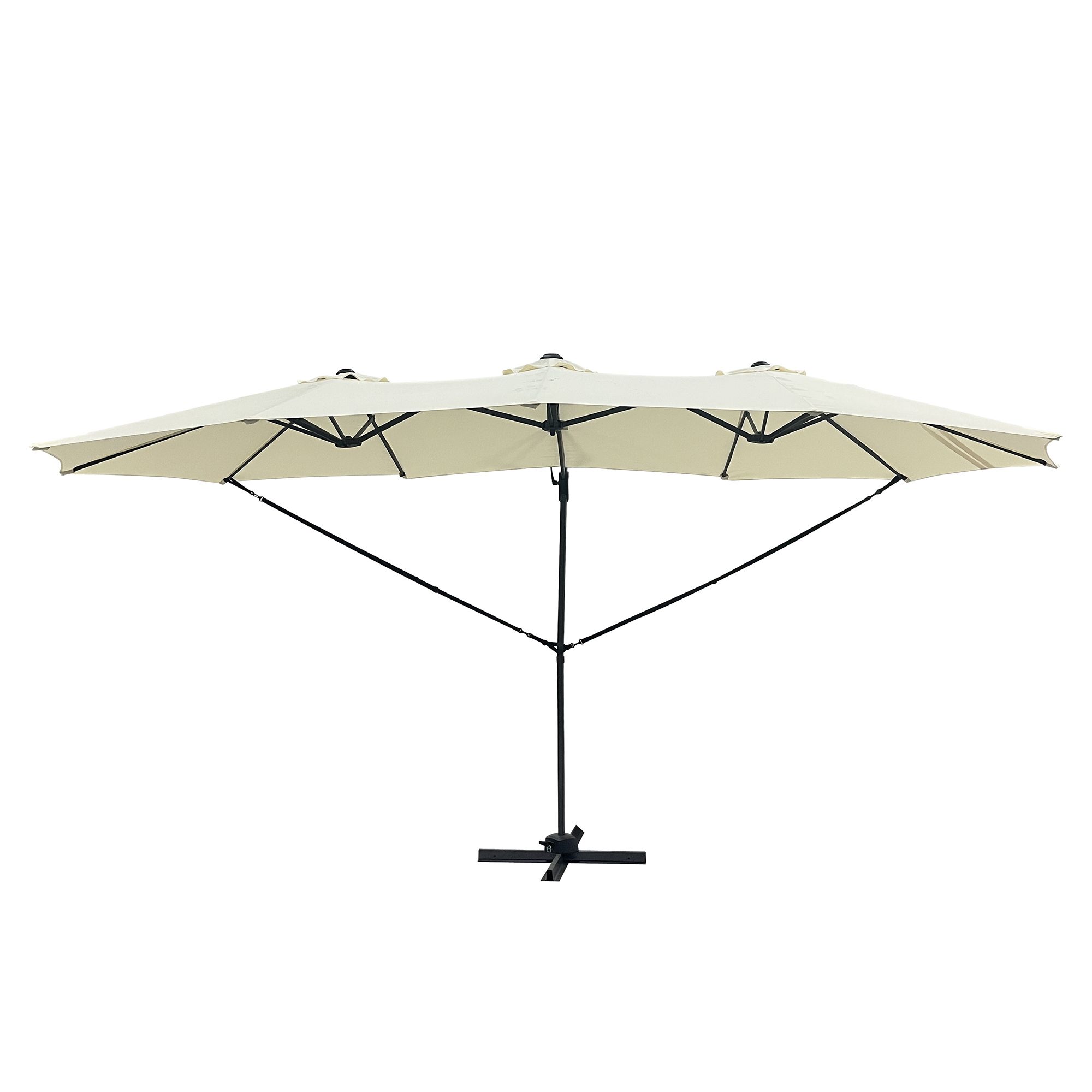 GREEN LOUNGE Ampel-DoppelschirmXXL Kreuzfuß, Schutzhülle 360° drehbar UV80+ ca. 460x270cm