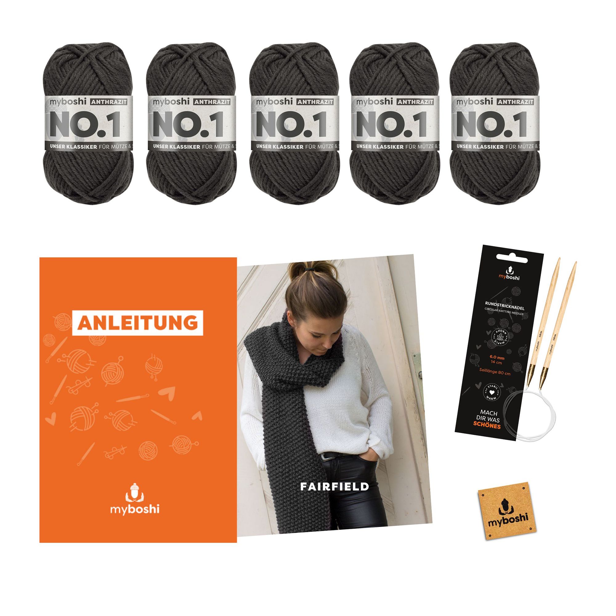 myboshi Strick-Set Schal Fairfield inkl. Nadel & Wolle 7tlg.