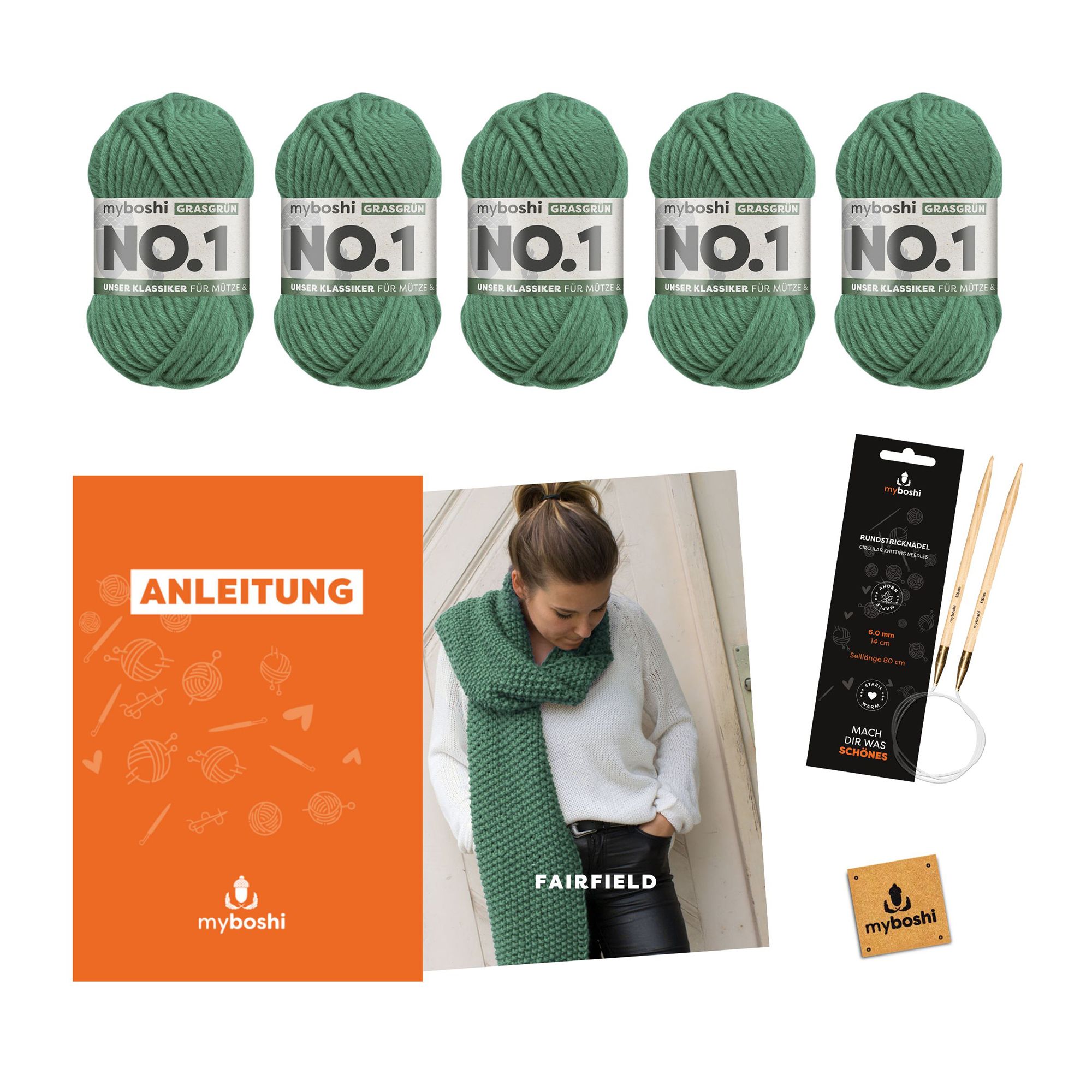 myboshi Strick-Set Schal Fairfield inkl. Nadel & Wolle 7tlg.