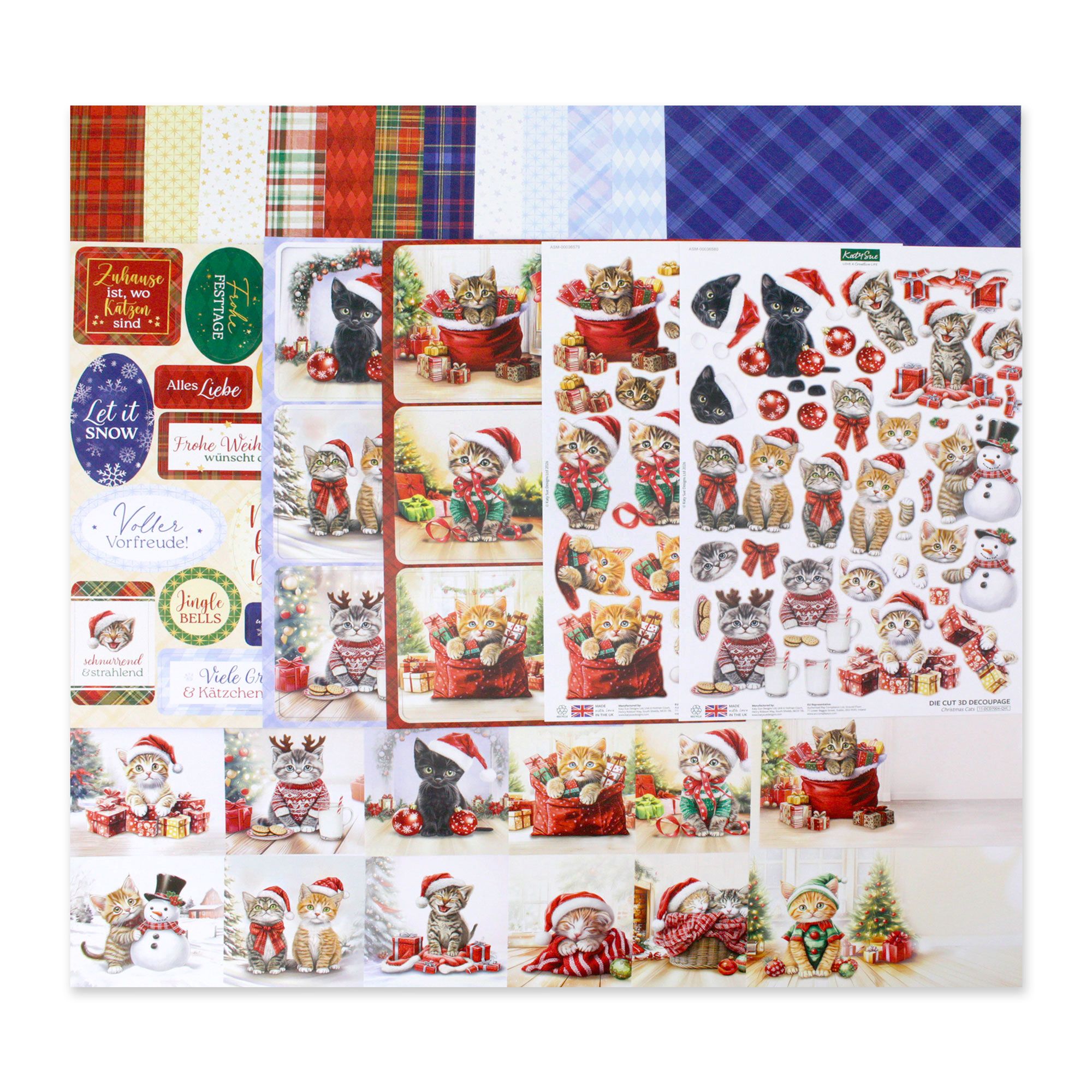 KATY SUE Grußkarten-Set Weihnachtskatzen inkl. Stanzbogen 58tlg.