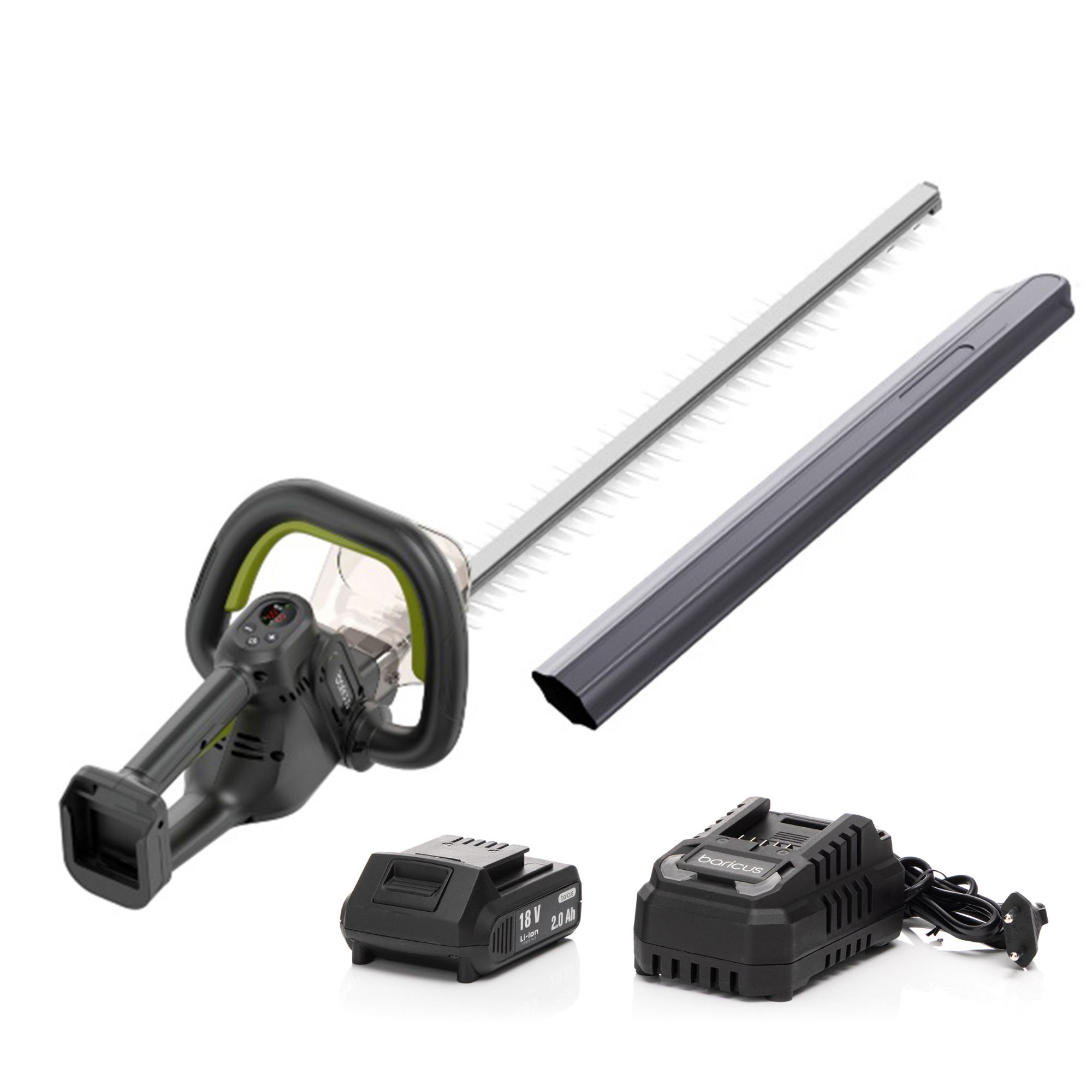 BARICUS Akku-Heckenschere 18V Digital-Display bürstenloser Motor 5J.Herstellergarantie