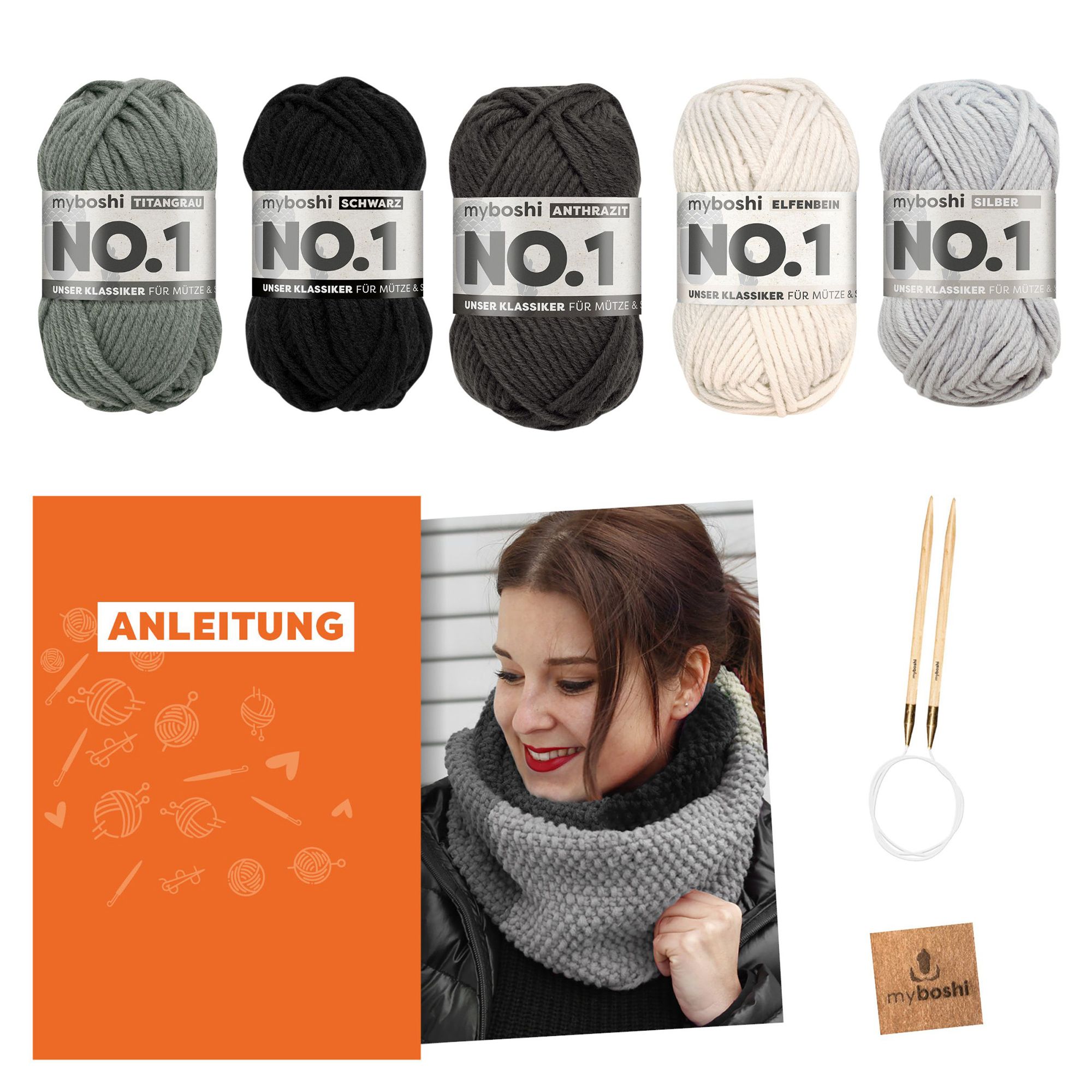 myboshi Strick-Set Schal New Haven inkl. Nadel & Wolle 7tlg.