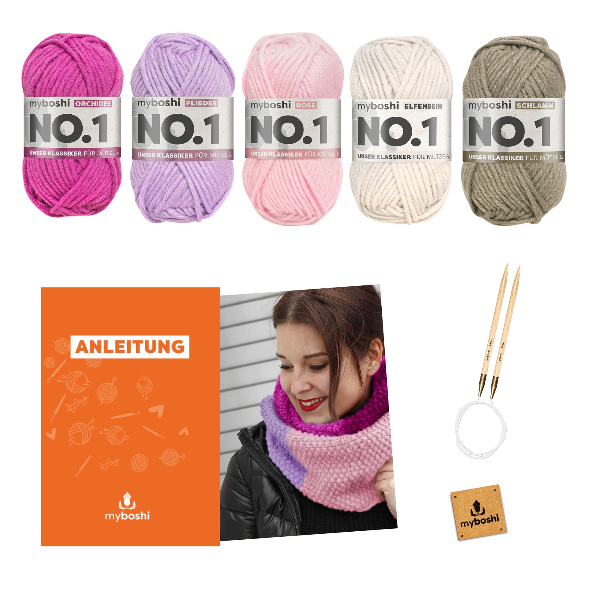 myboshi Strick-Set Schal New Haven inkl. Nadel & Wolle 7tlg.