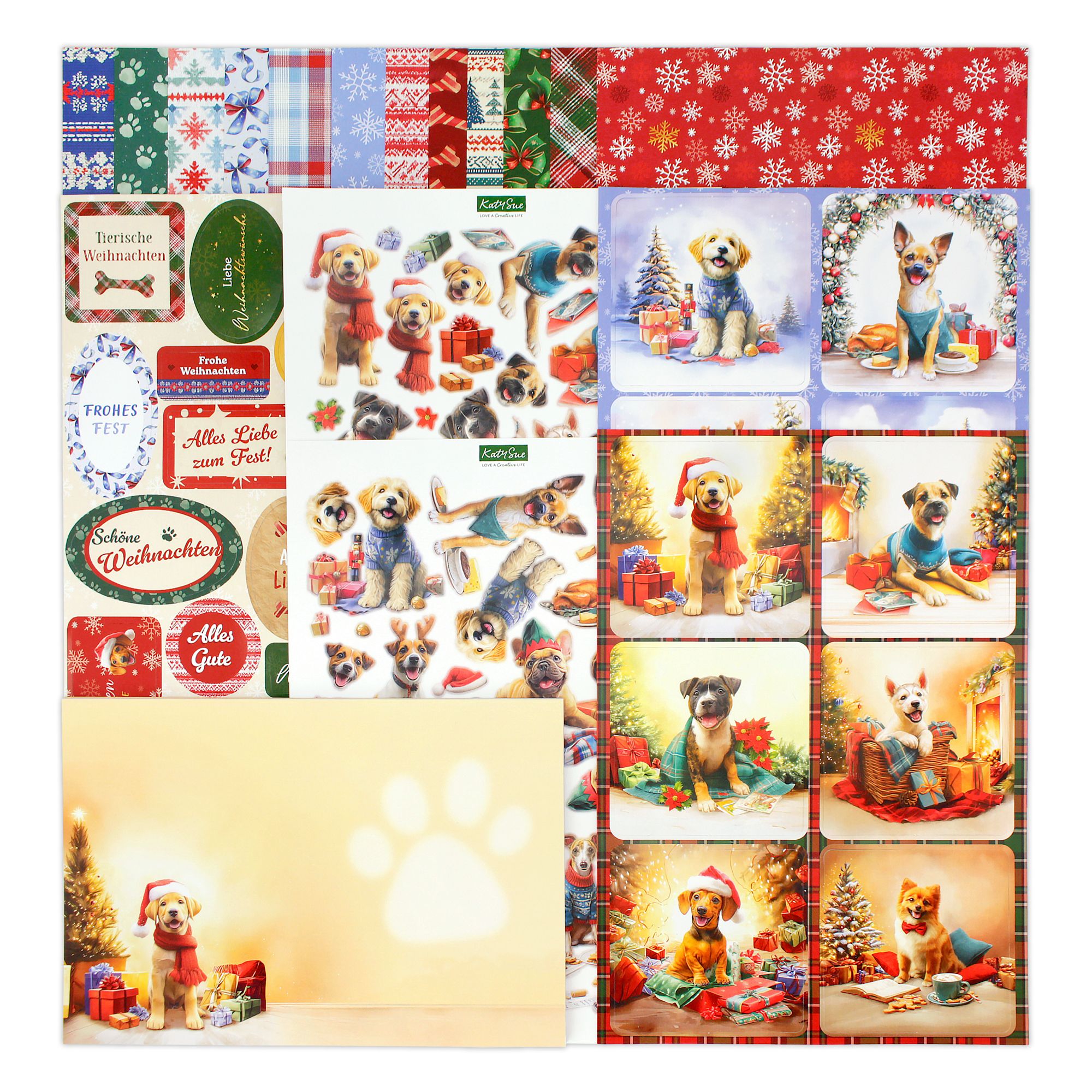 KATY SUE Grußkarten-Set Hunde mit Stanzbogen 58tlg.