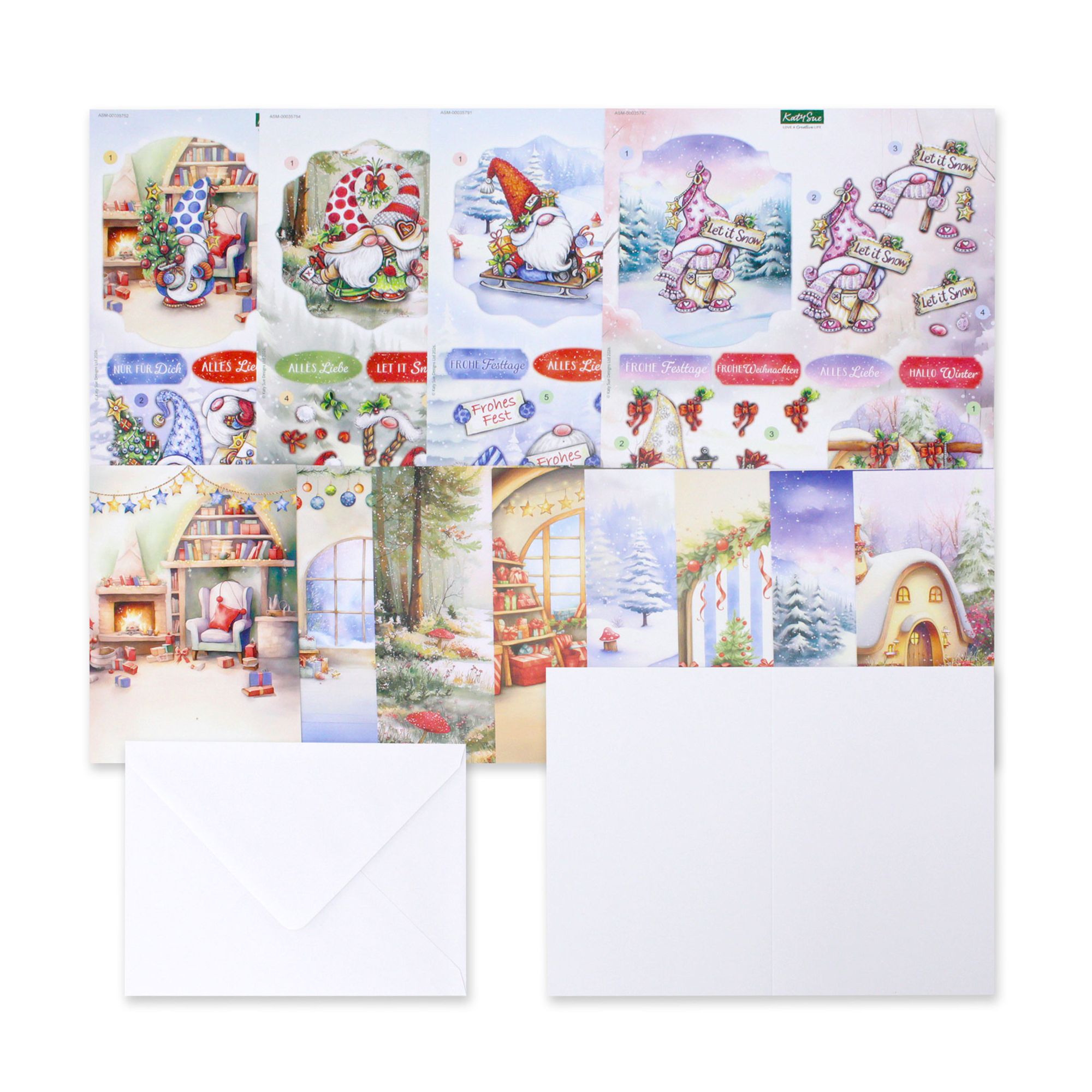 KATY SUE Grußkarten-Set Weihnachtswichtel inkl. Stanzbogen 84tlg.