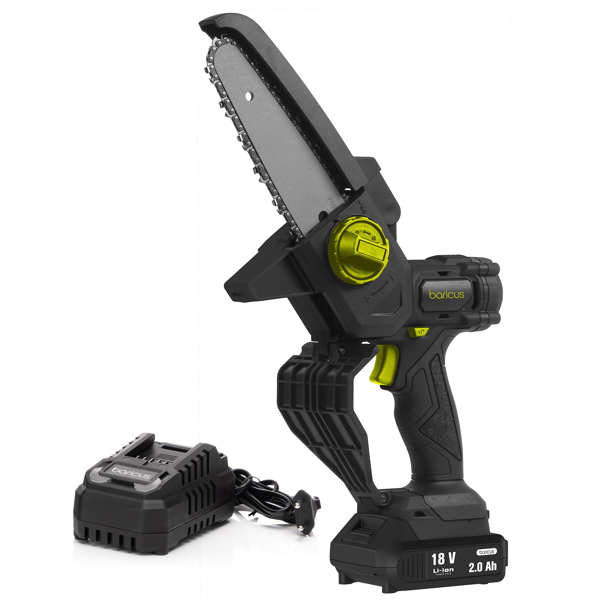 BARICUS Einhand-Kettensäge 18V, Digital-Display bürstenloser Motor 5J.Herstellergarantie