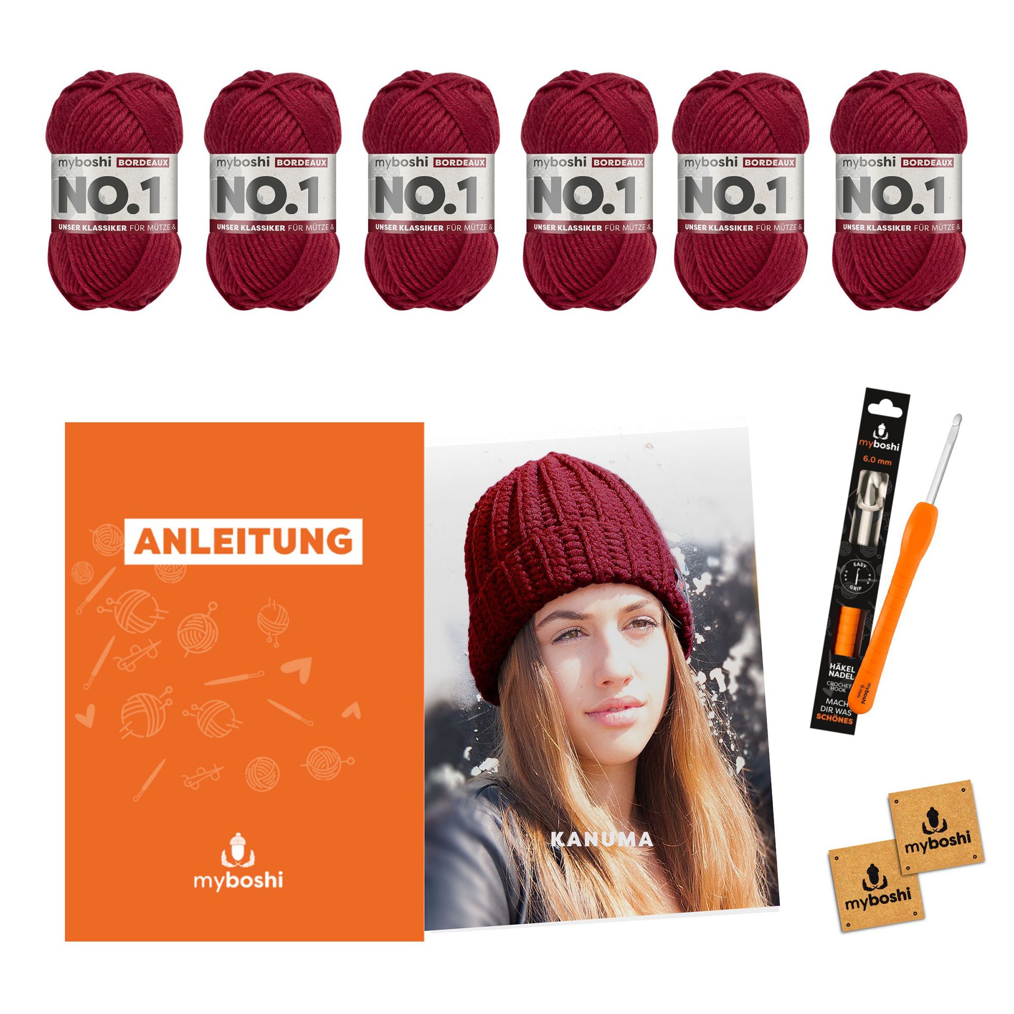 myboshi Häkel-Set Mütze Kanuma inkl. Nadel & Wolle 2er-Set, 8tlg.