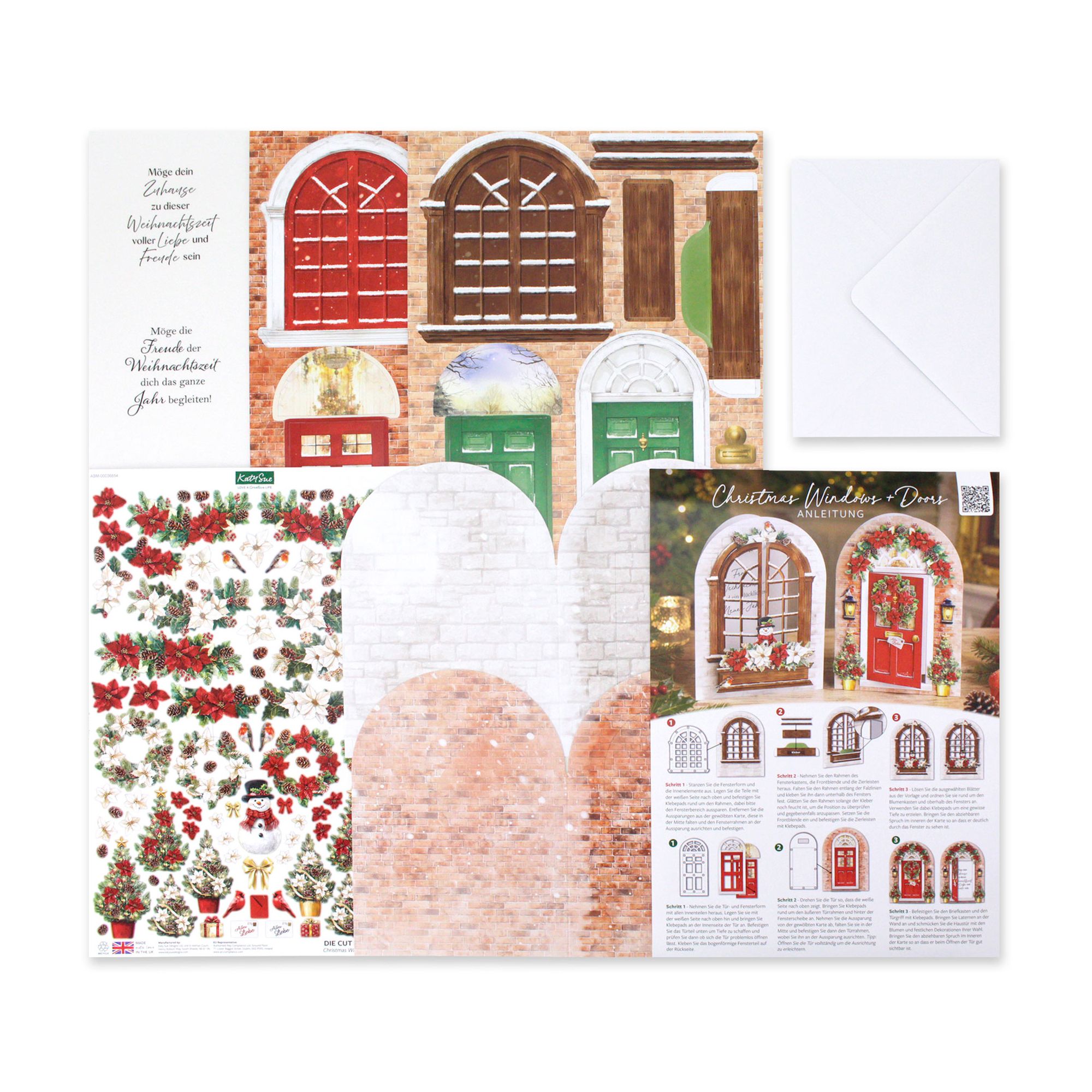 KATY SUE Grußkarten-Set Weihnachtliche Türen & Fenster 62tlg.