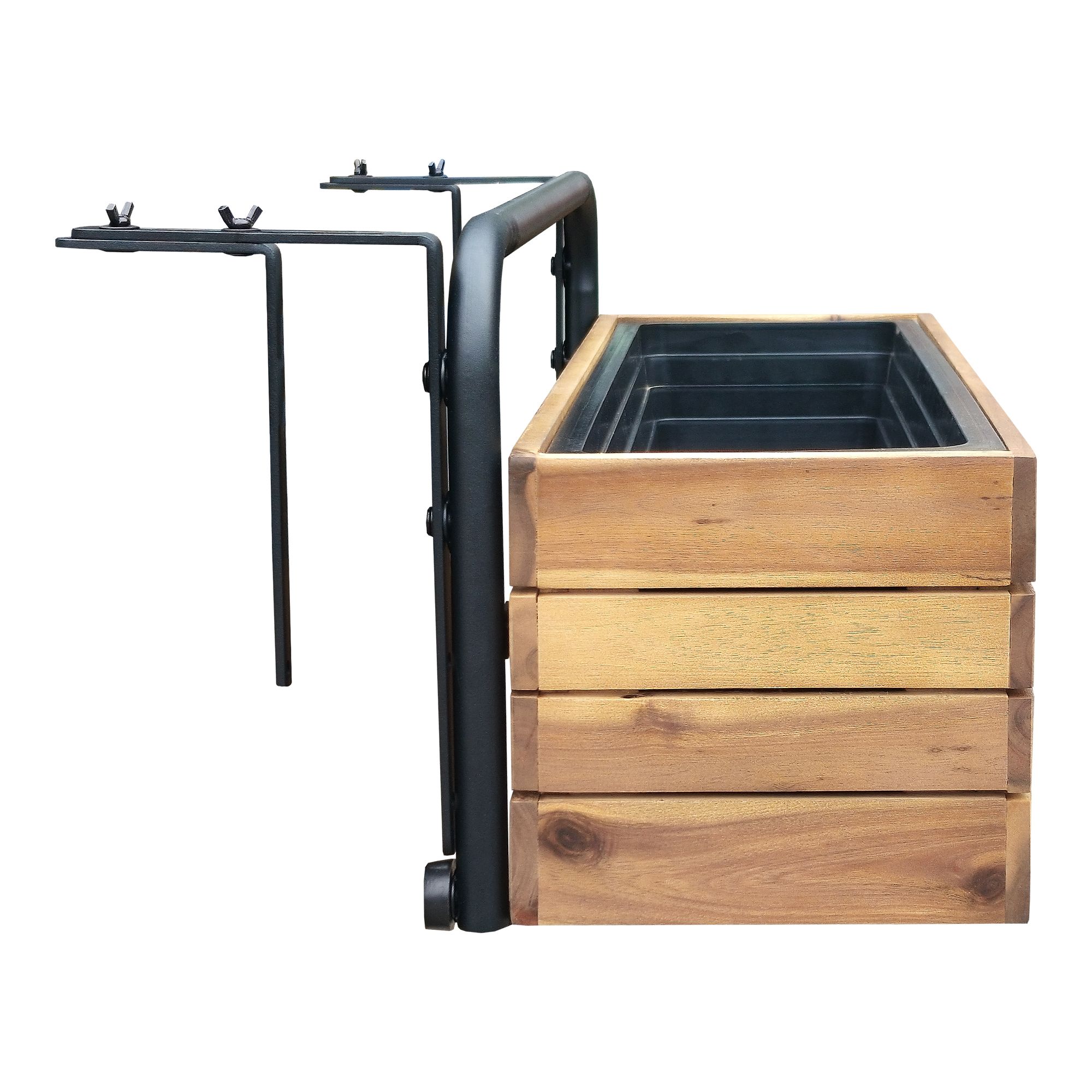 GREEN LOUNGE Pflanzgefäß für Balkongeländer Akazienholz, Stahl ca. 63x23x31cm