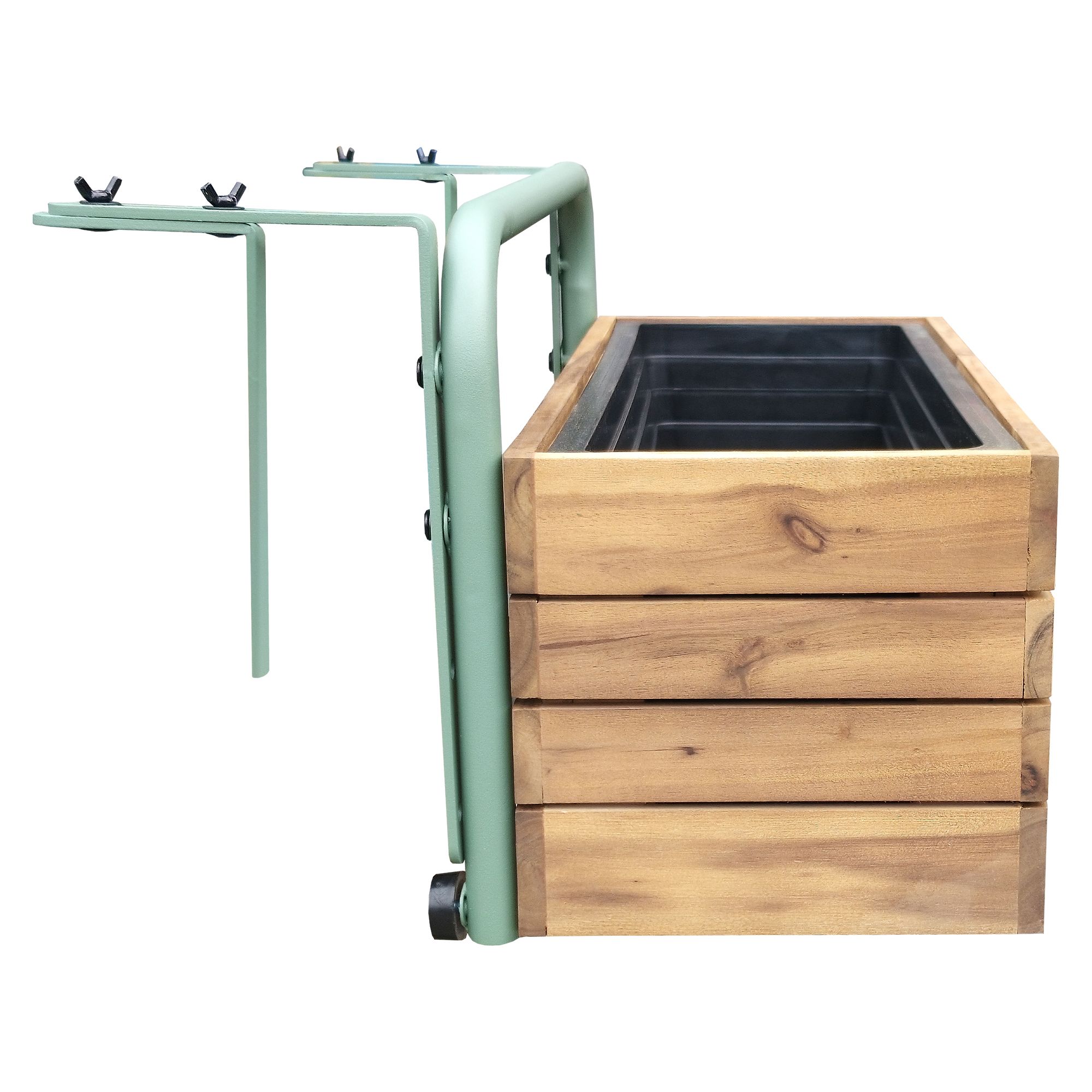 GREEN LOUNGE Pflanzgefäß für Balkongeländer Akazienholz, Stahl ca. 63x23x31cm