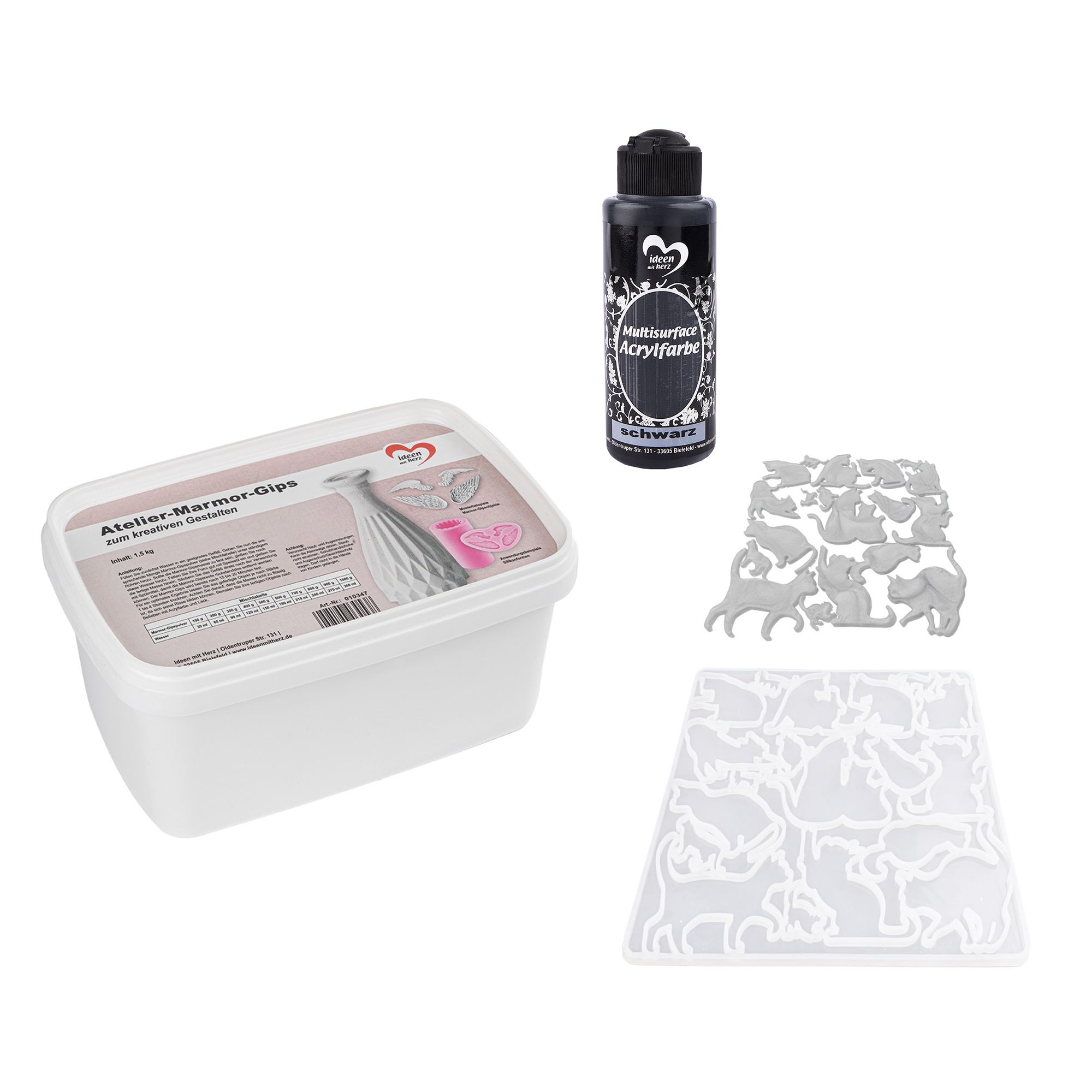 KARIN JITTENMEIER Kreativ-Set Silikonform Katze & Marmor Gips 3tlg.