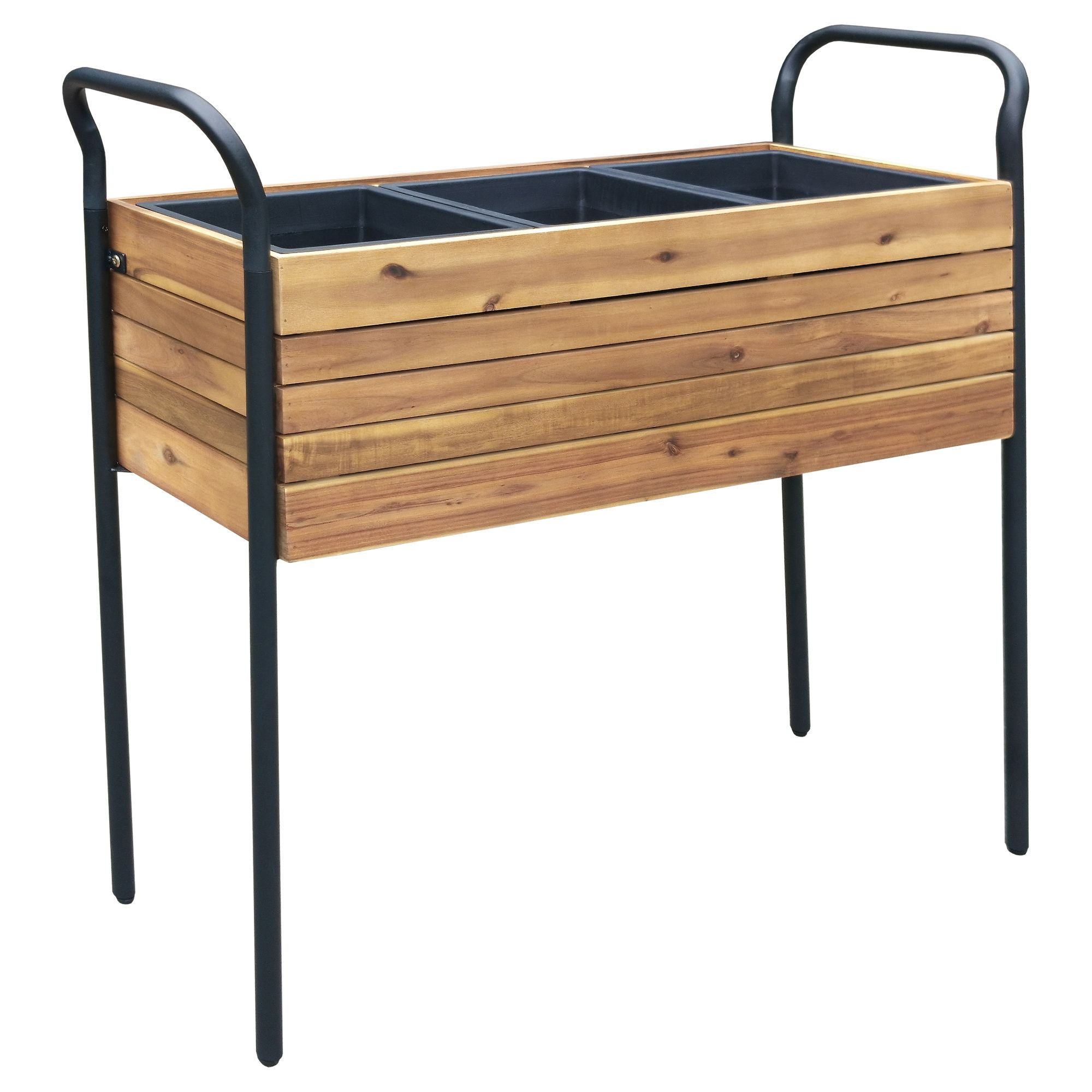 GREEN LOUNGE Pflanzgefäß 3 Töpfe herausnehmbar Akazienholz, Stahl ca. 84,5x30x85cm