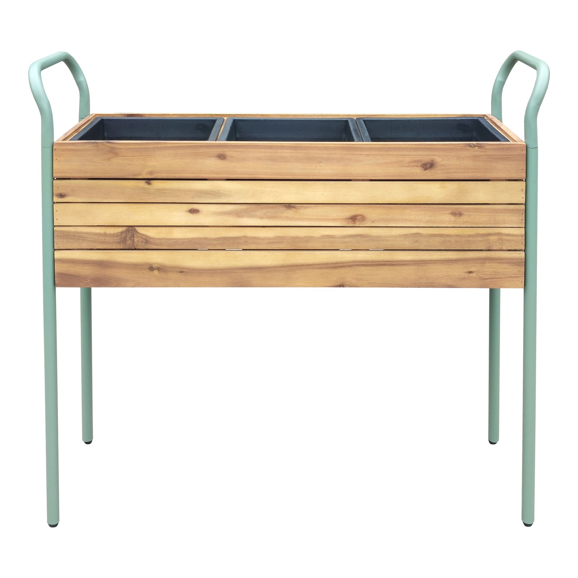 GREEN LOUNGE Pflanzgefäß 3 Töpfe herausnehmbar Akazienholz, Stahl ca. 84,5x30x85cm