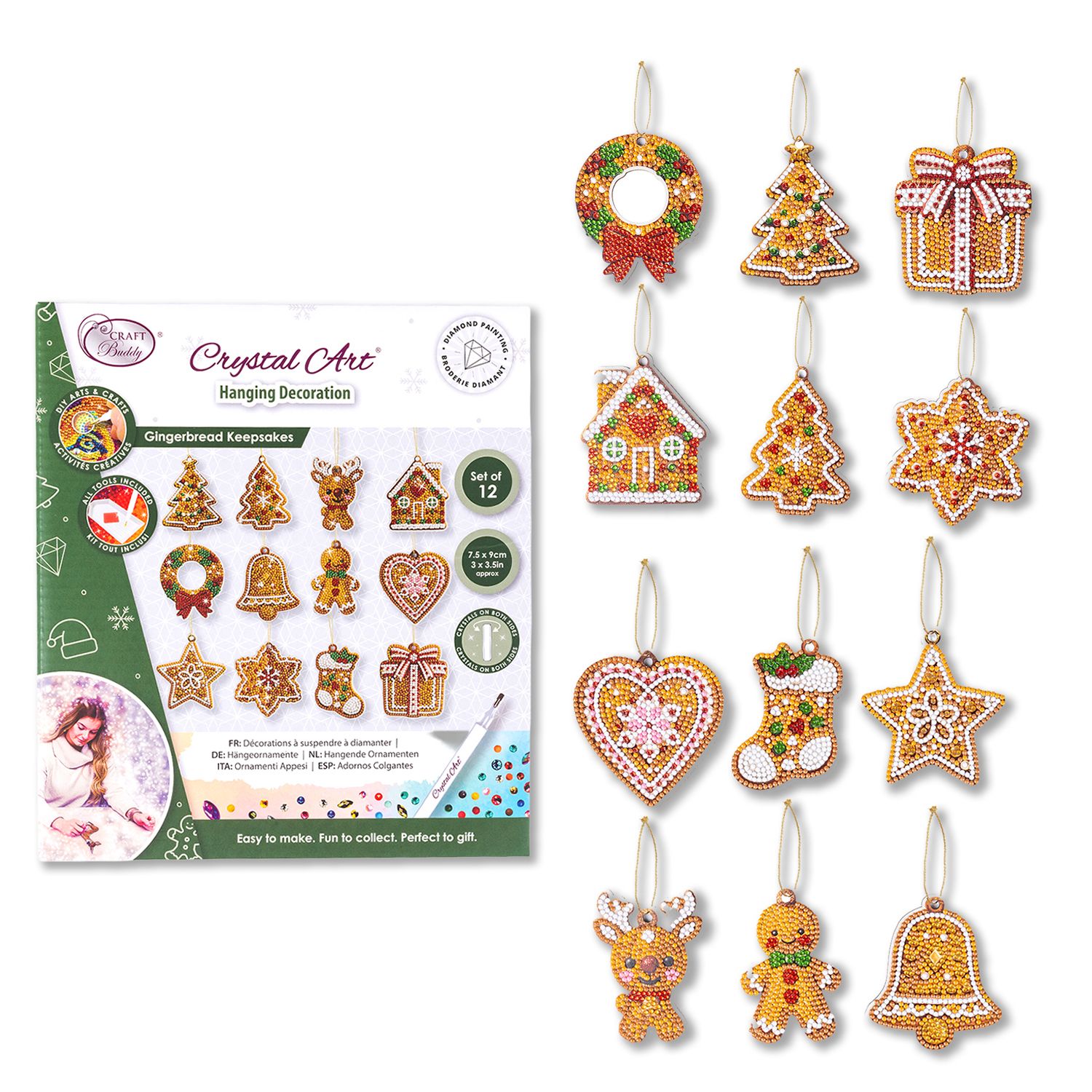 CRAFT BUDDY™ Diamond Painting Weihnachtsornamente versch. Designs 17tlg.