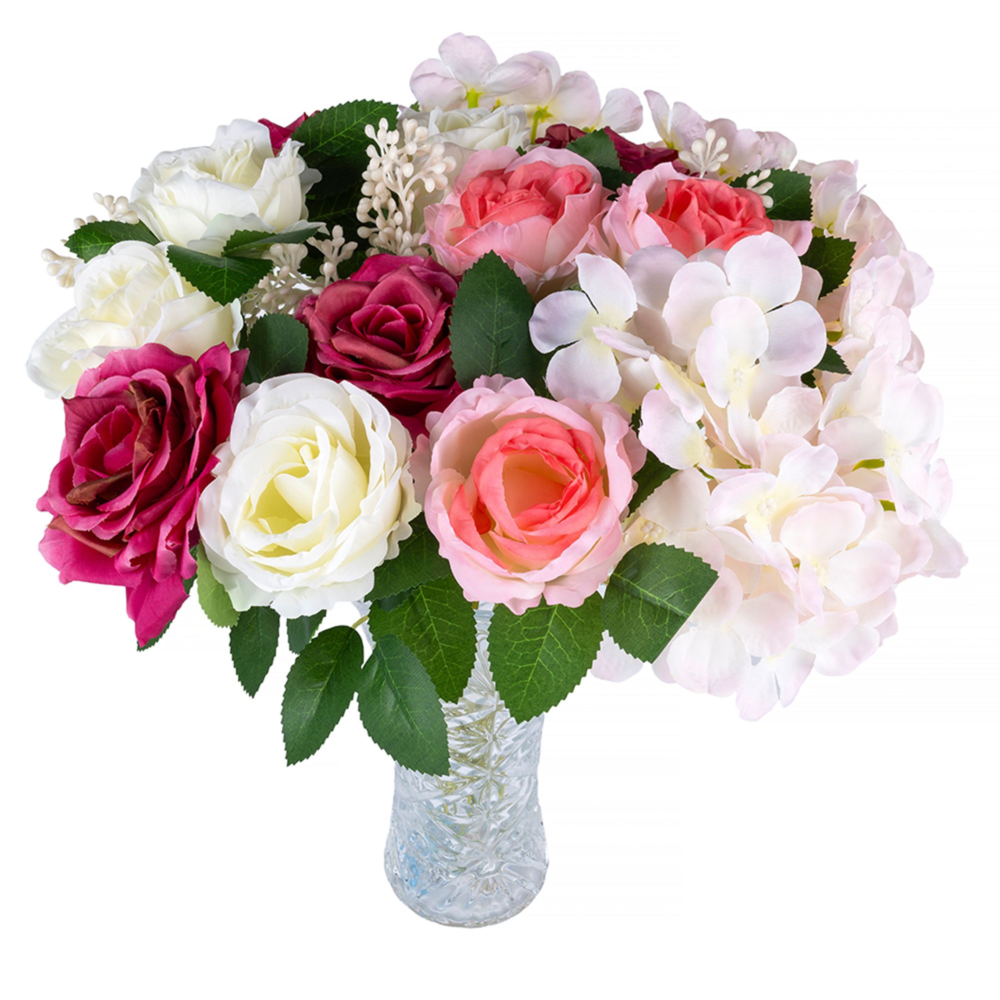 CRAFT BUDDY™ Dekofloristik Rosenstrauss weiss-pink 26tlg.